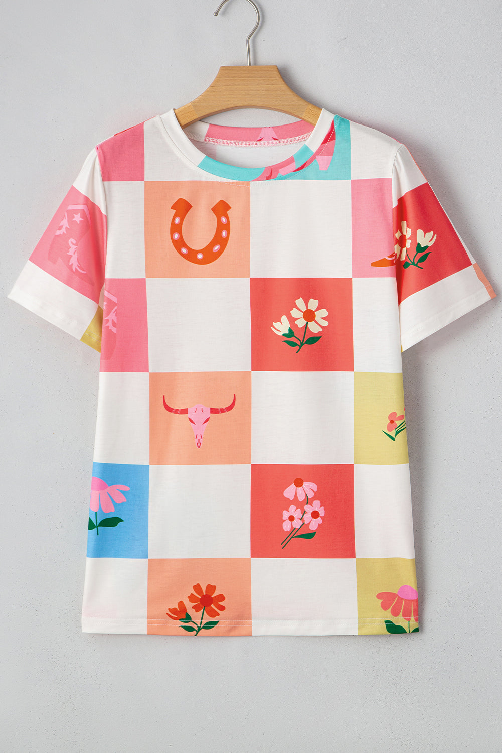 T-shirt ras du cou à carreaux style western