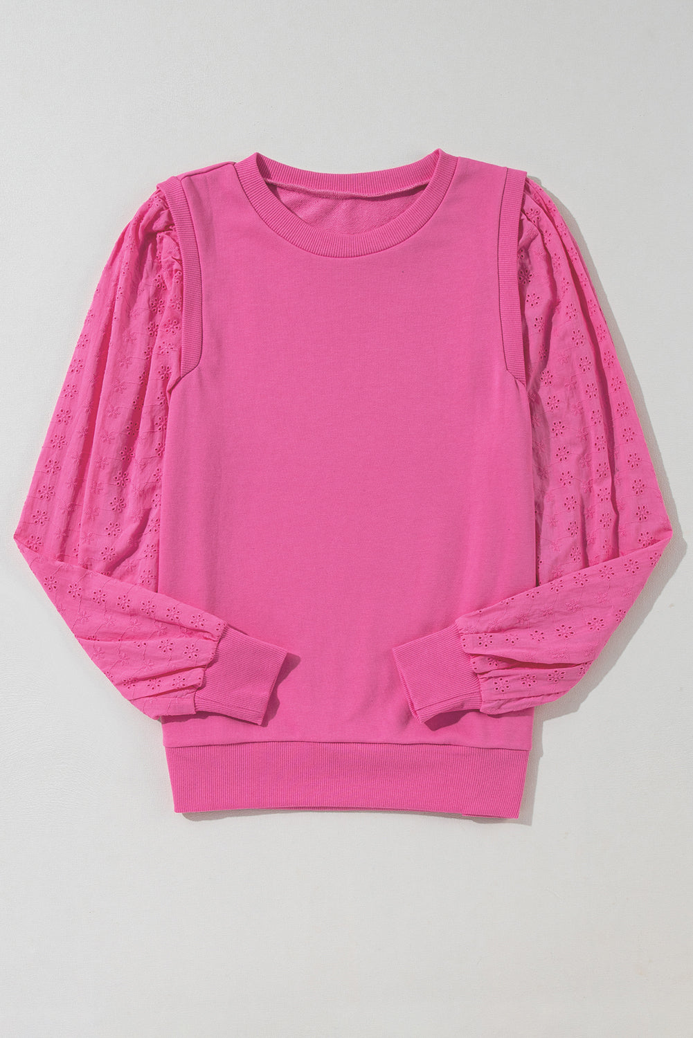 Sweat-shirt texturé à col rond et patchwork