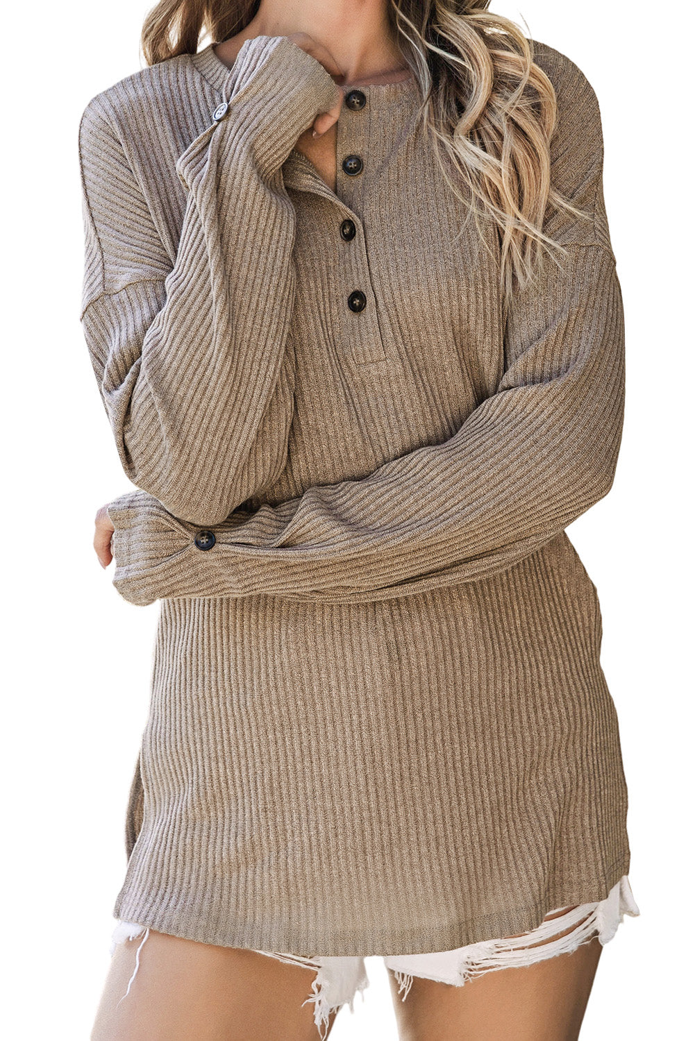 Haut en tricot Henley texturé cotelé