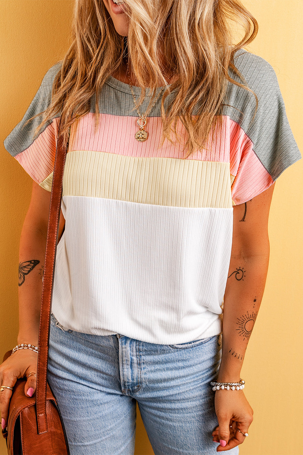 T-shirt côtelé patchwork color block