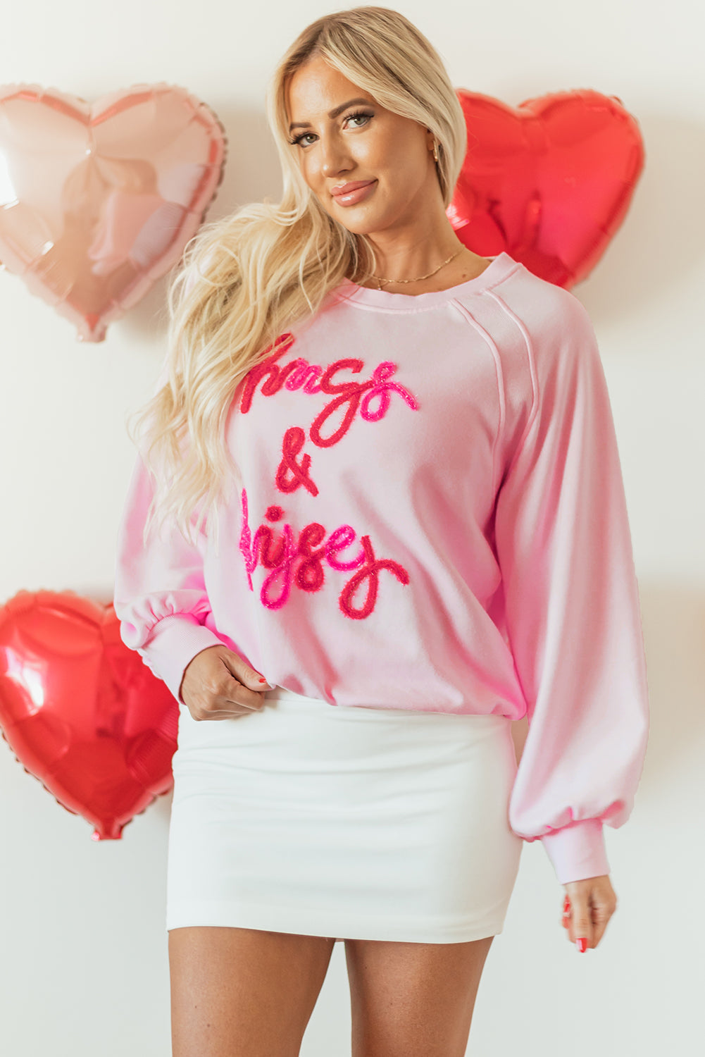 Sweat-shirt brodé a manches raglan Hugs and Kisses Pop Up