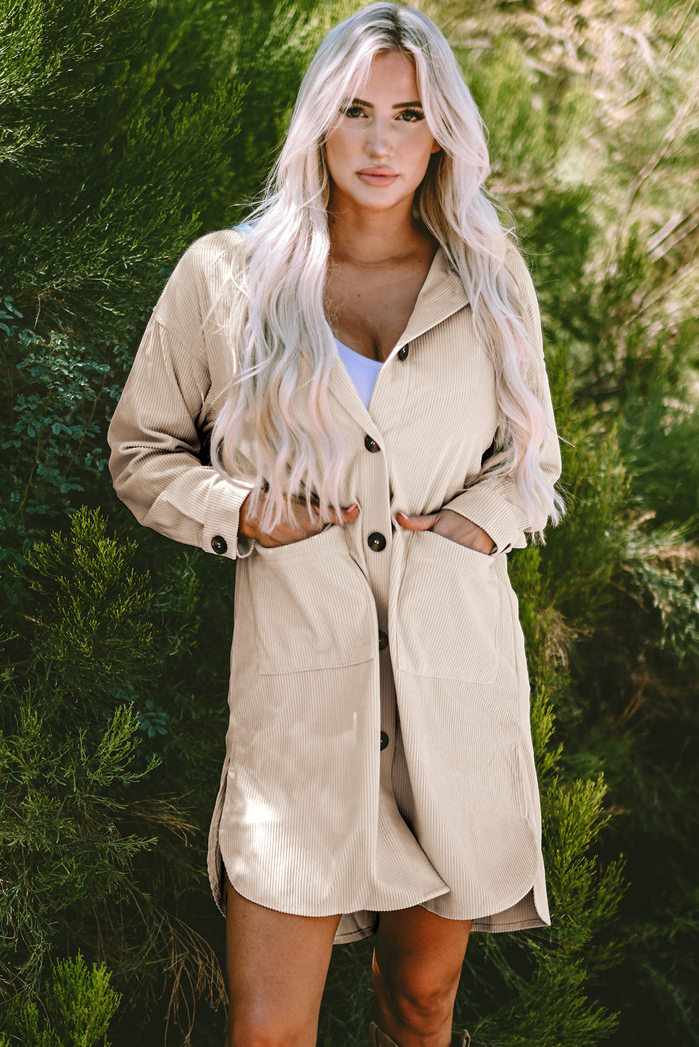 Veste oversize a capuche contrastée en velours côtelé