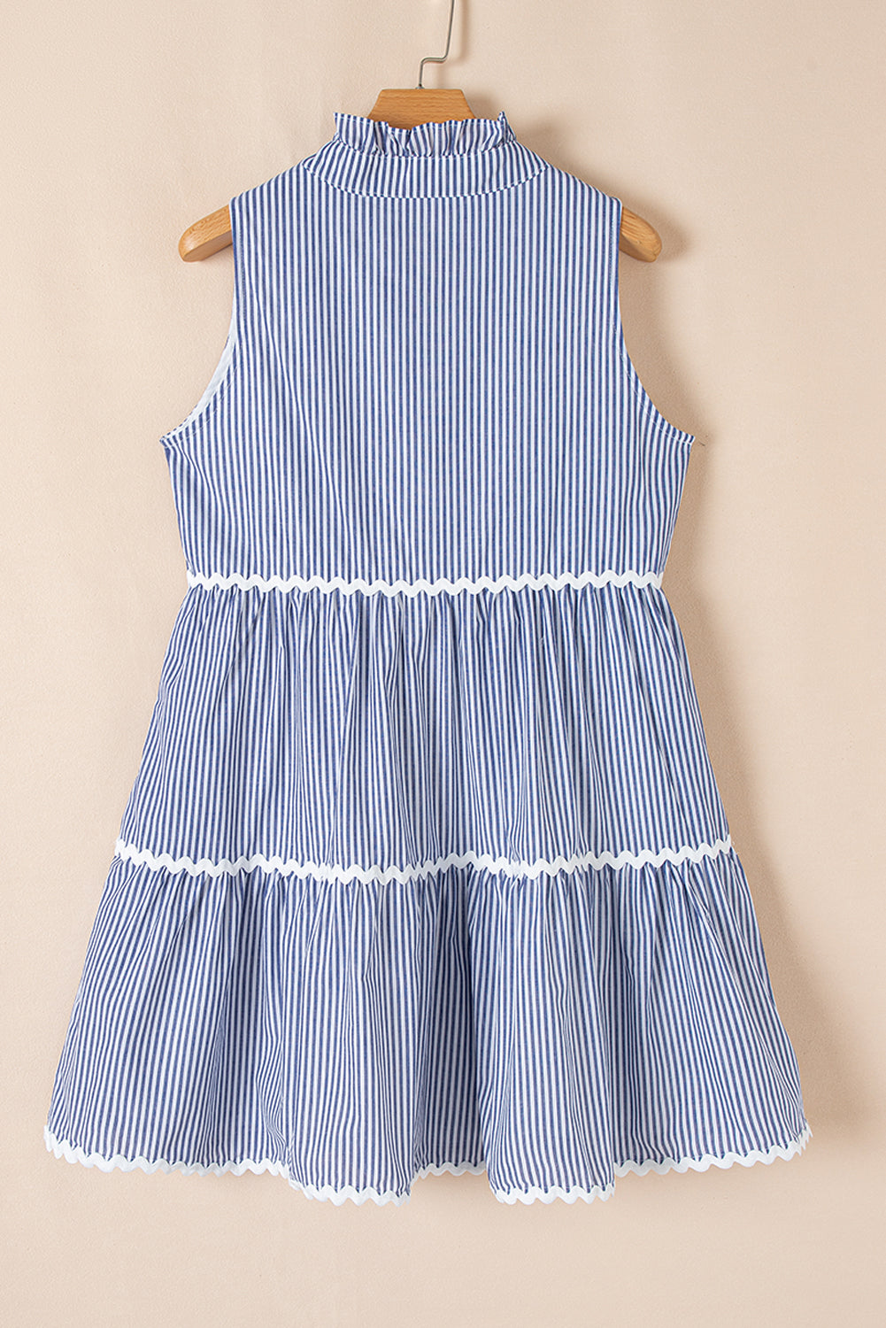 Robe courte sans manches à col en V cranté et à motif contrasté