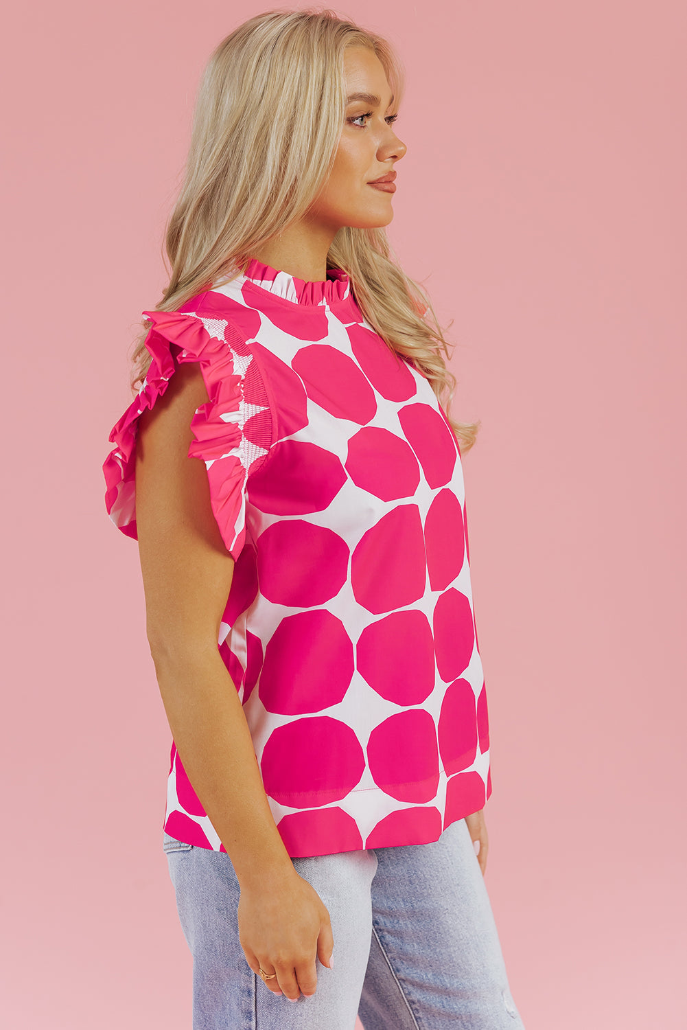 Haut à col volanté et manches flottantes à motif bubblegum