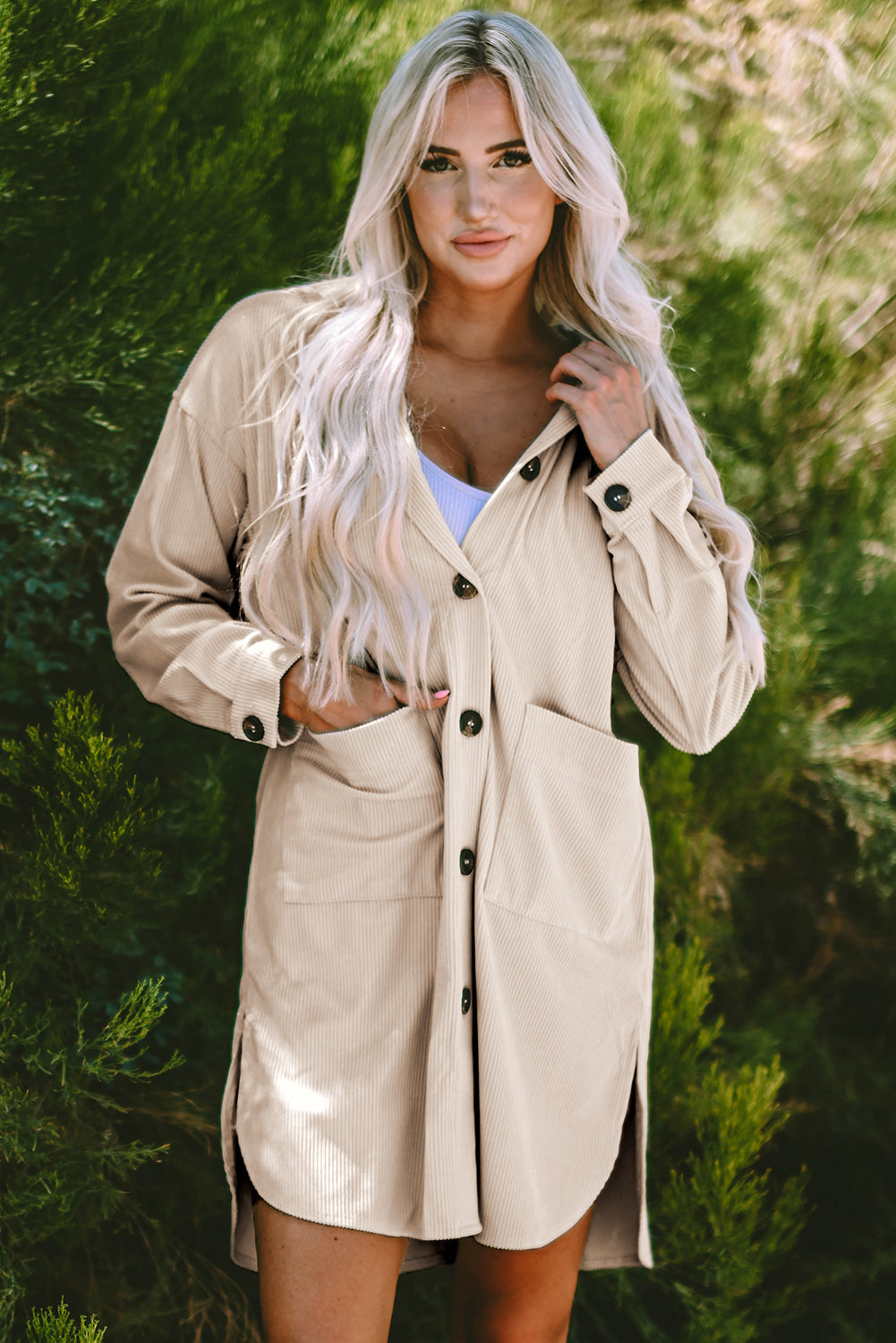 Veste oversize a capuche contrastée en velours côtelé