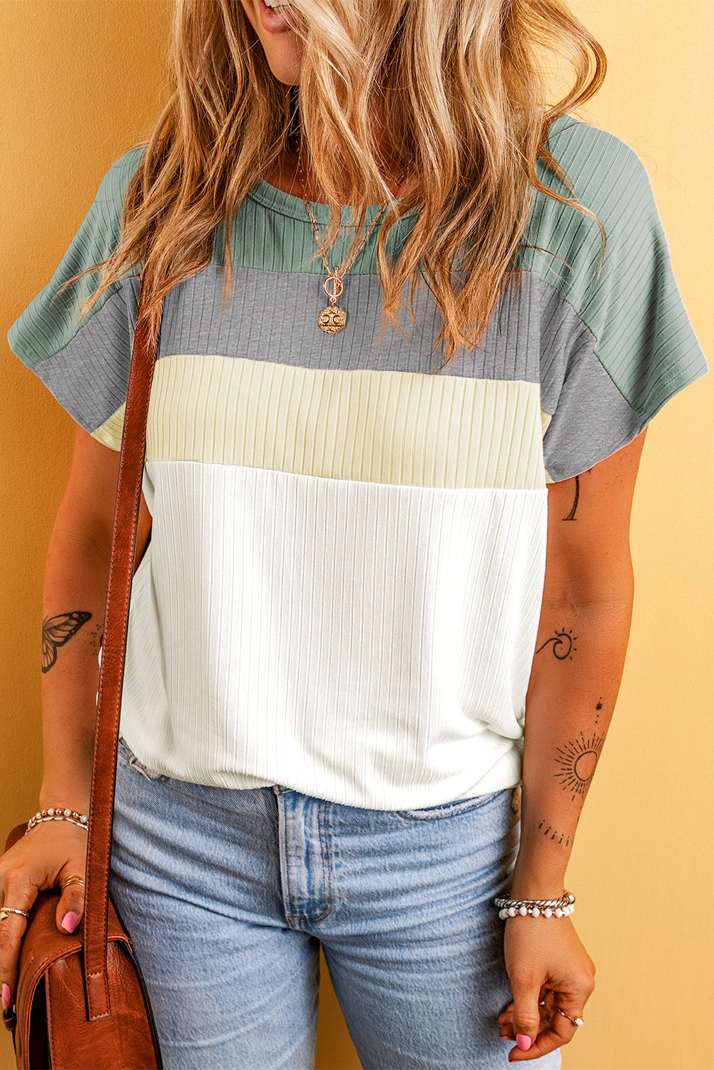 T-shirt côtelé patchwork color block