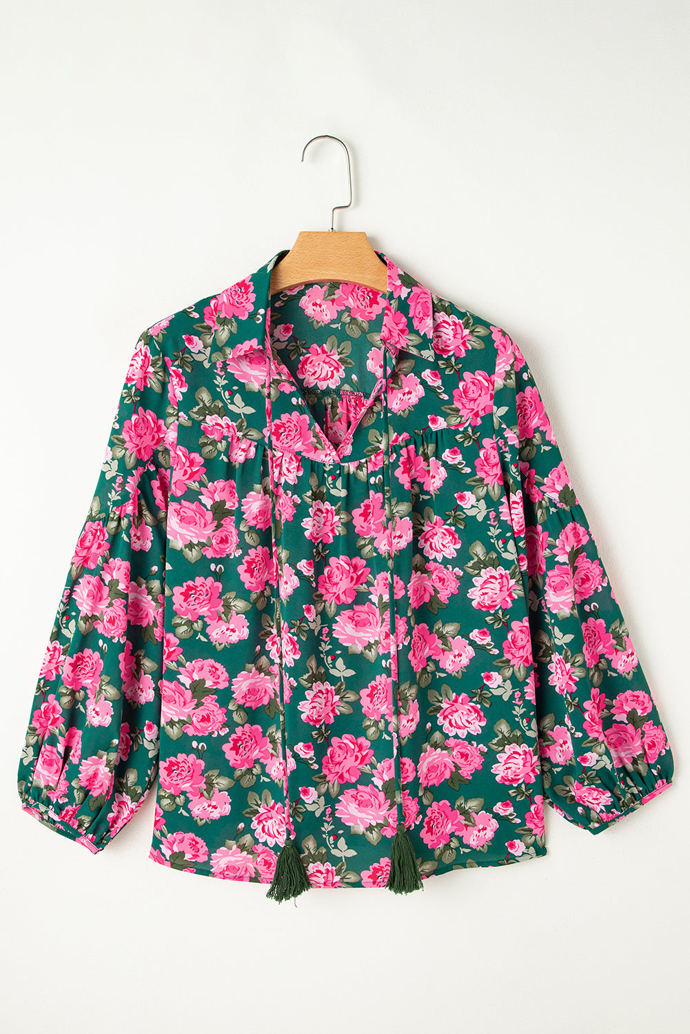 Chemisier à manches bouffantes et col noué à imprimé floral