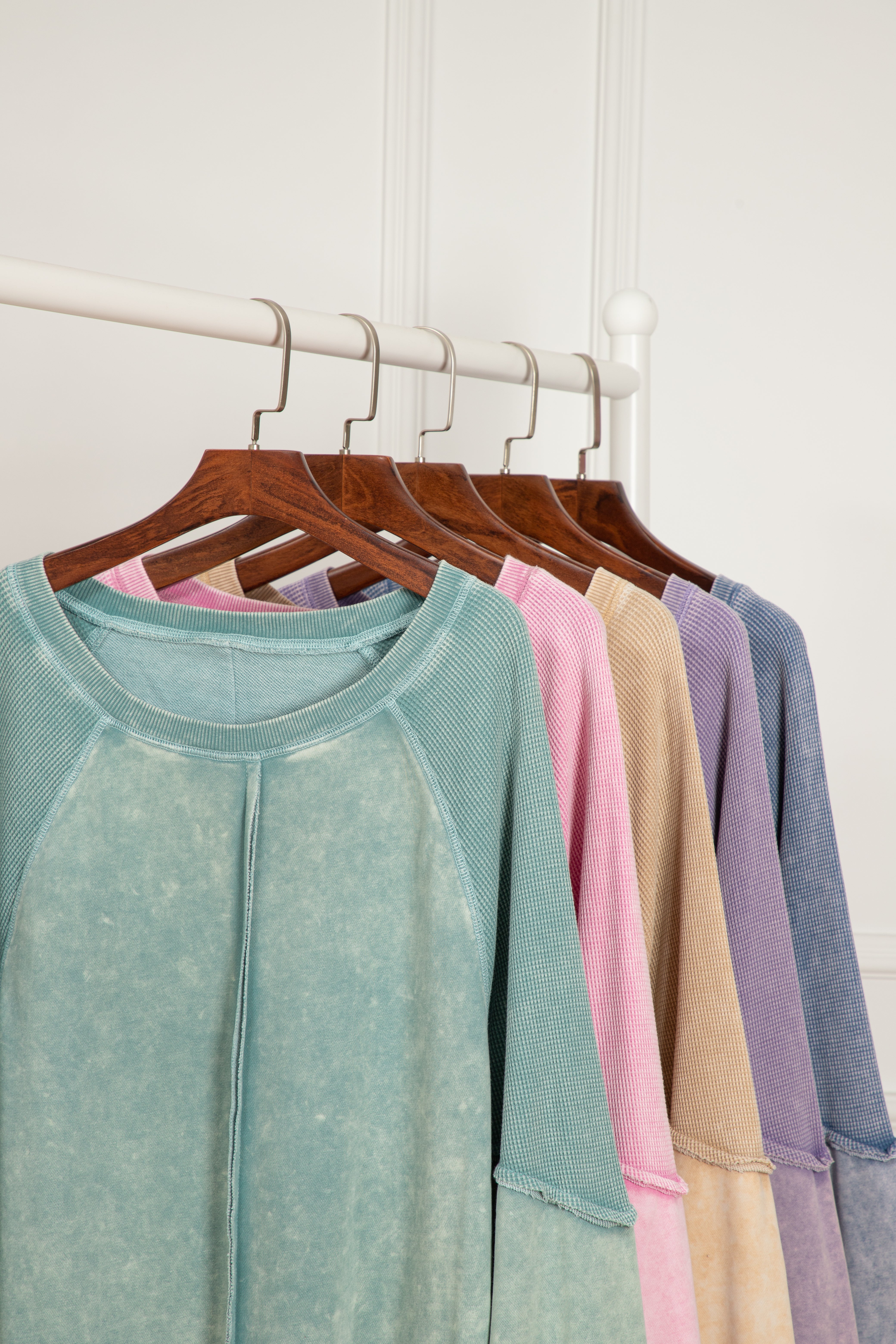 Sweat-shirt a manches raglan en tricot gaufré uni