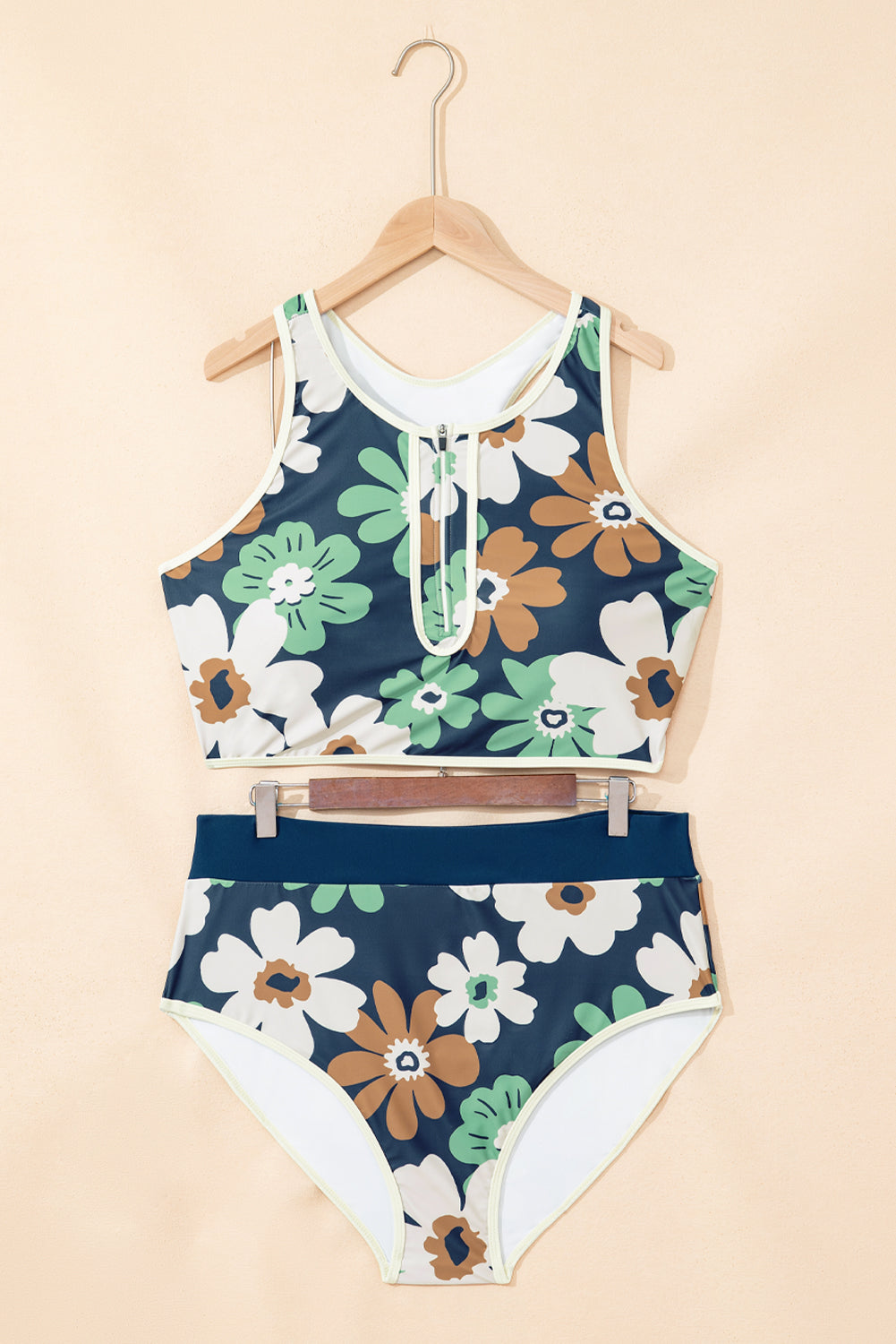 Bikini deux pièces grande taille zippé à imprimé floral