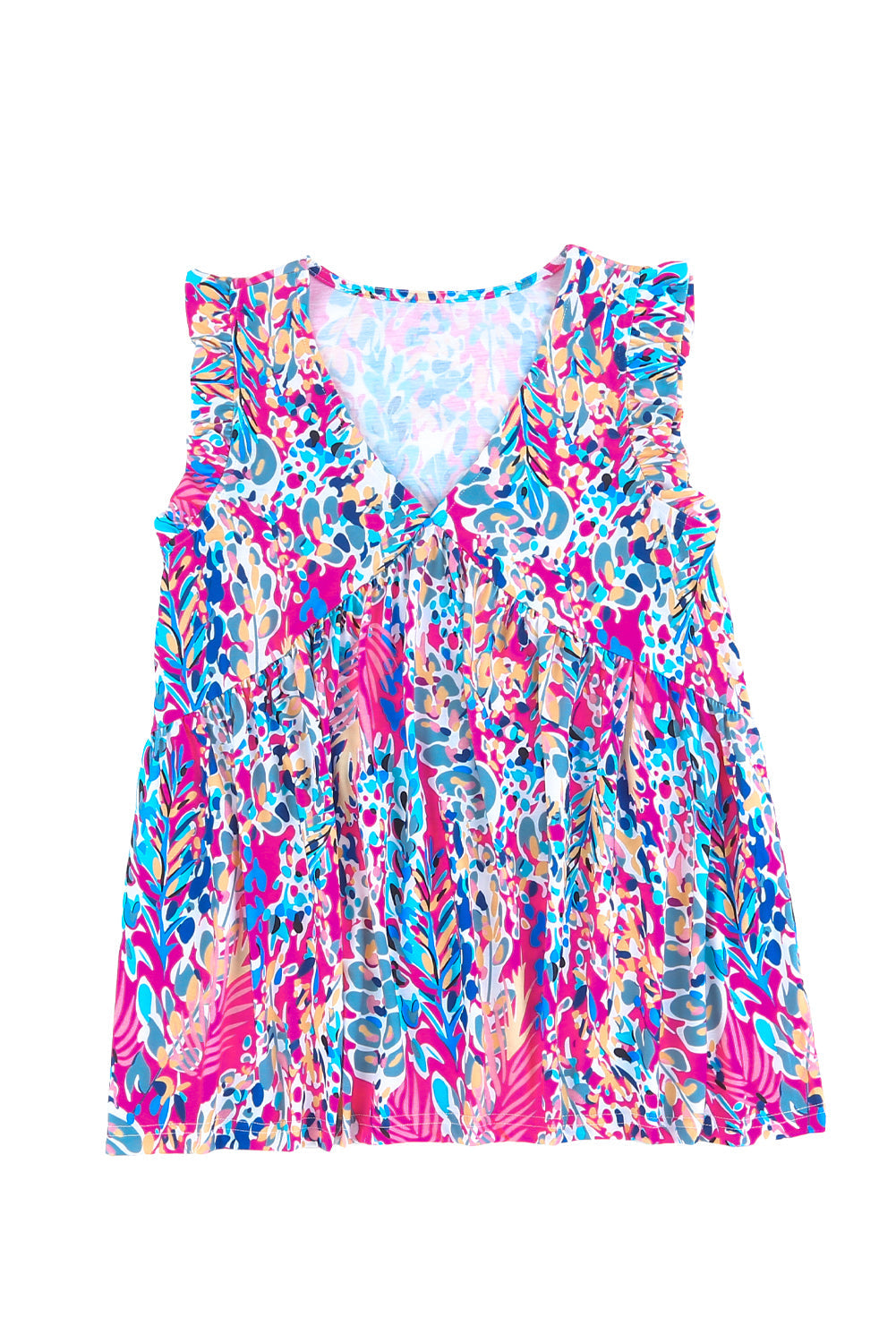 Débardeur à col en V à volants imprimé motif bohème