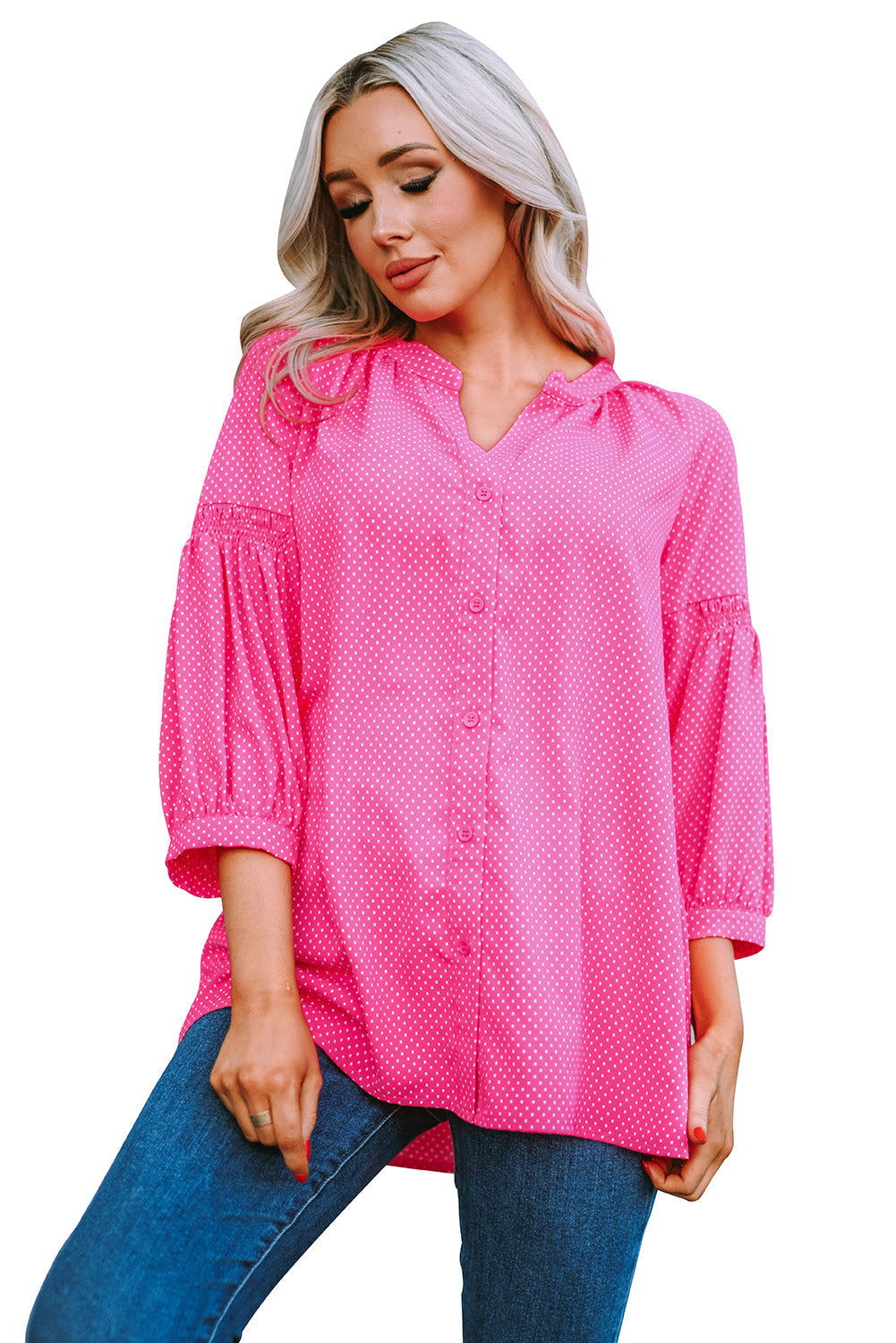 Chemise ample à imprimé pois et manches 3/4