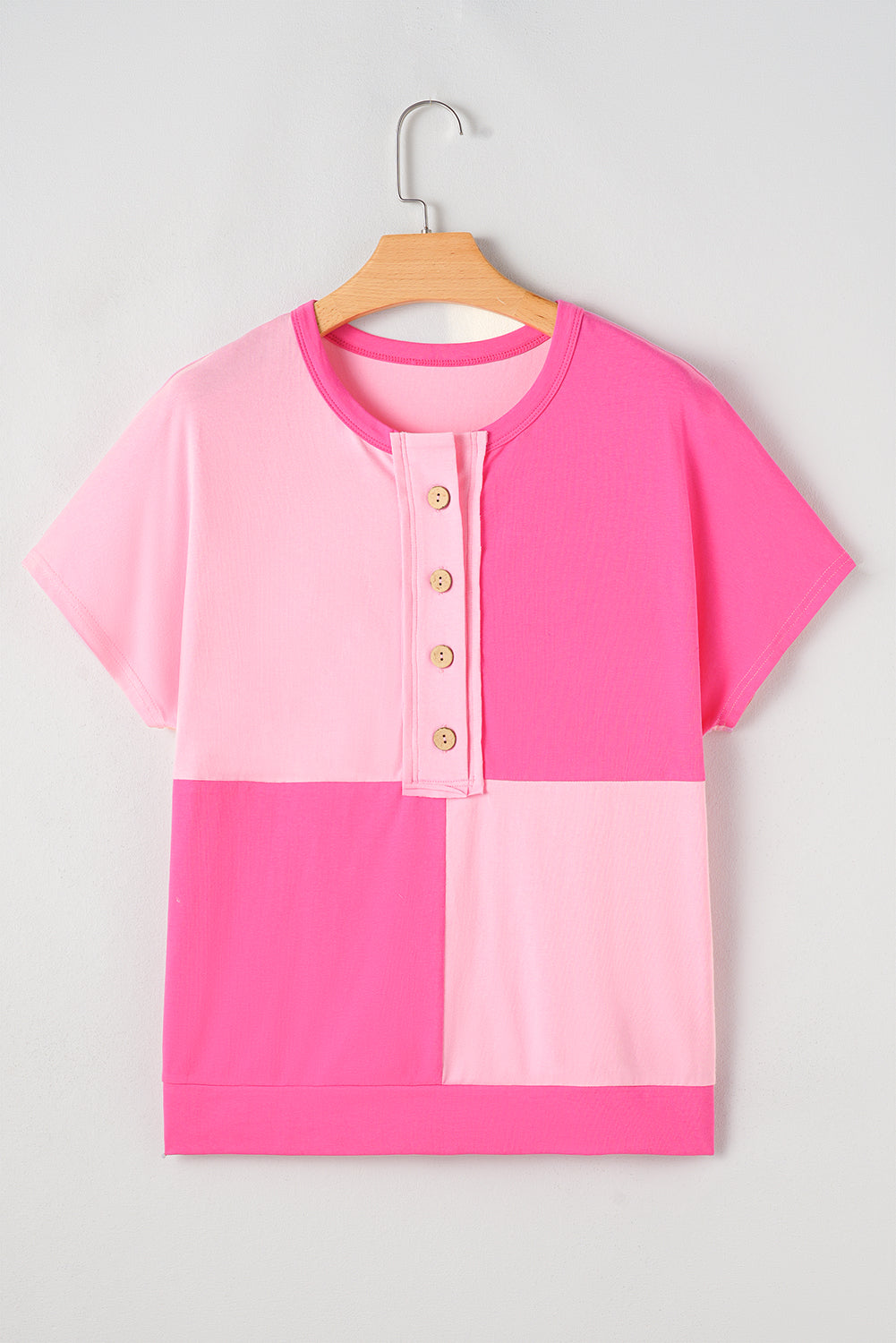 T-shirt bicolore a col demi-boutons