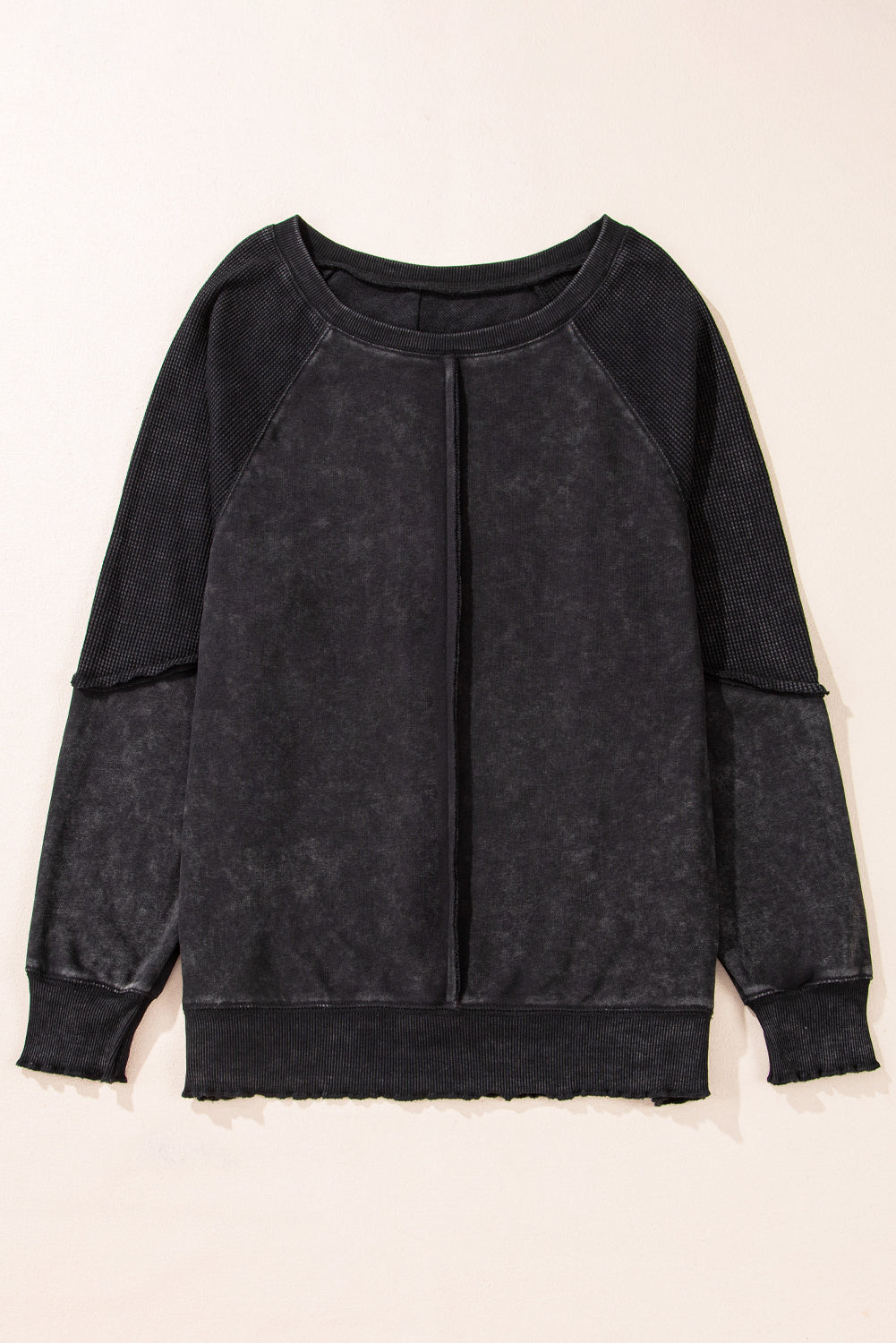 Sweat-shirt à manches raglan et patchwork en tricot gaufré uni