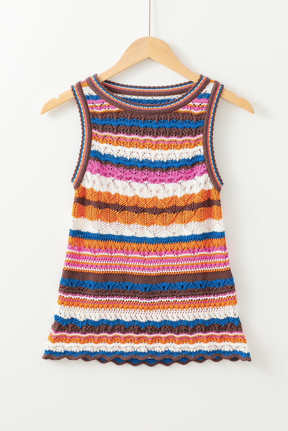 Gilet pull a col rond en tricot texturé rayé