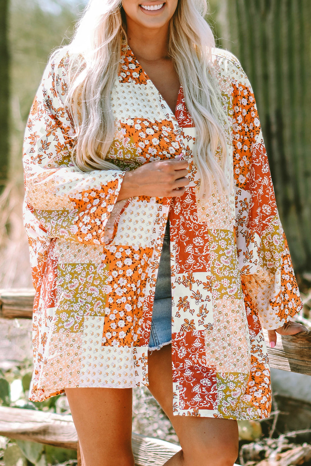 Kimono Boho Patchwork Floral Ouvert Sur Le Devant