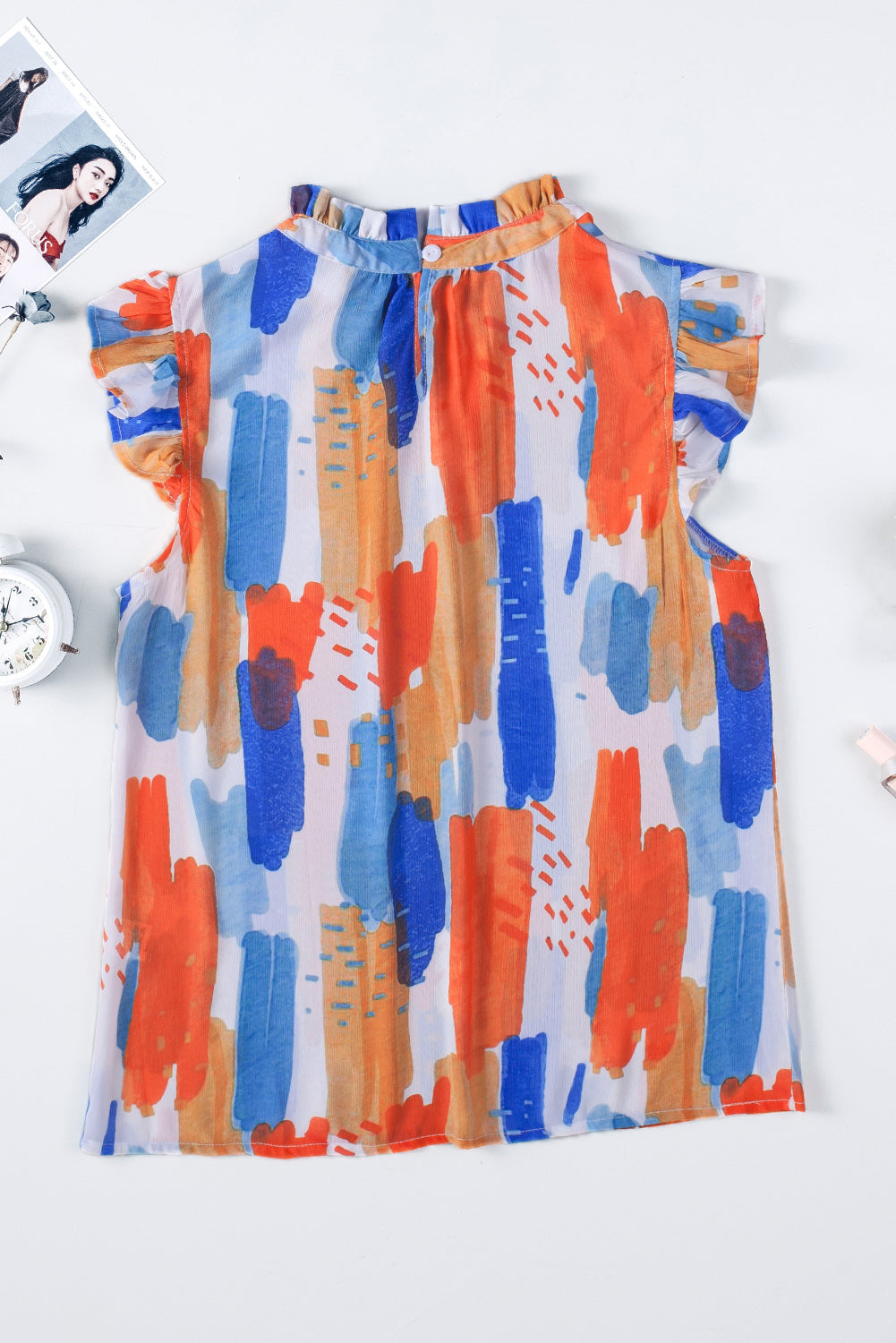 Débardeur imprimé à volants et manches flottantes