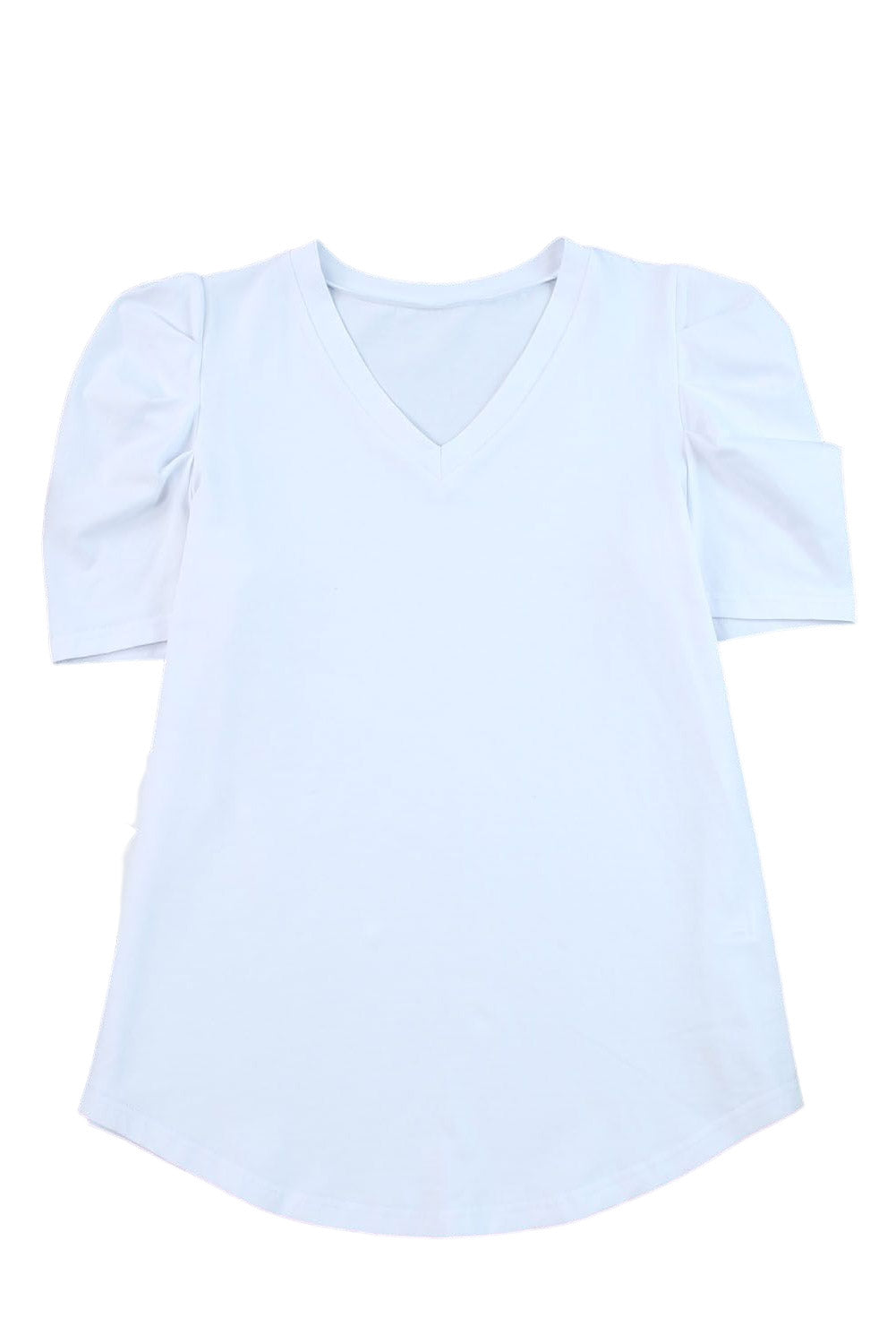 T-shirt blanc à col en V et manches bouffantes