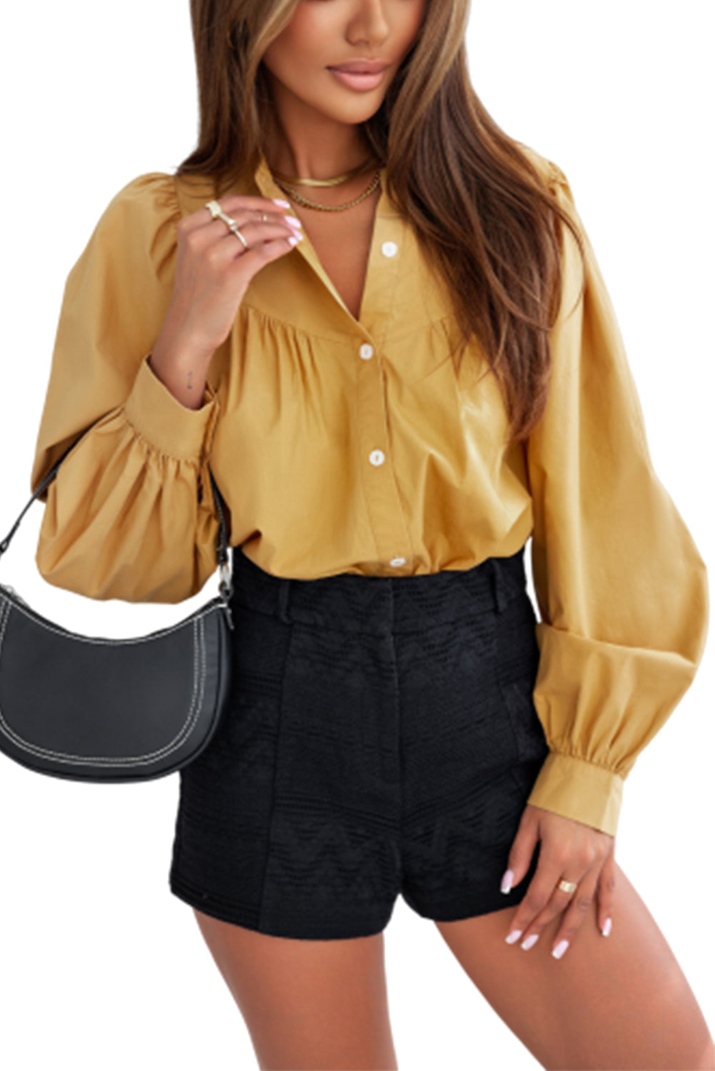 Chemise ample plissée à manches bouffantes