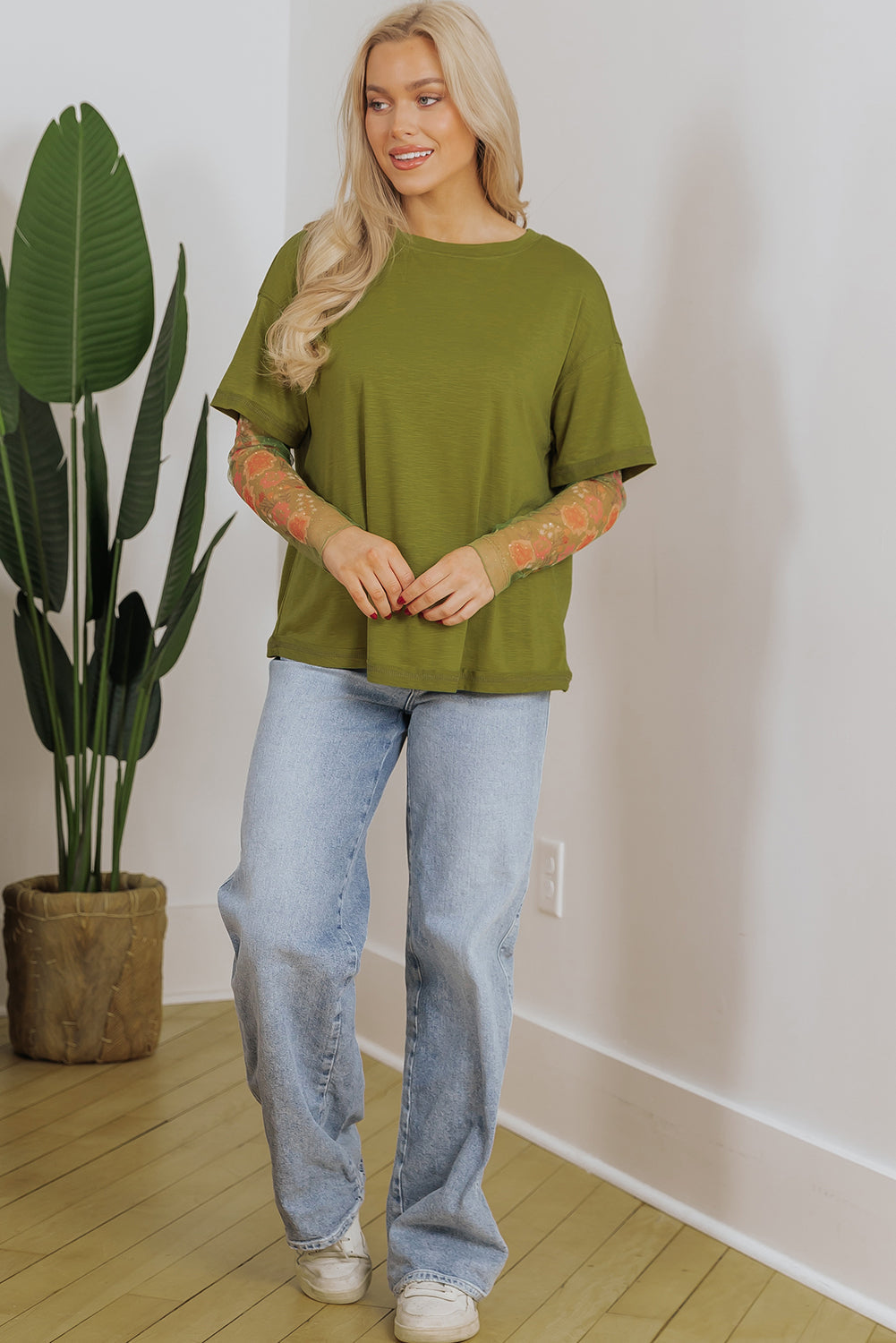 Faux t-shirt patchwork floral a manches longues et deux pièces