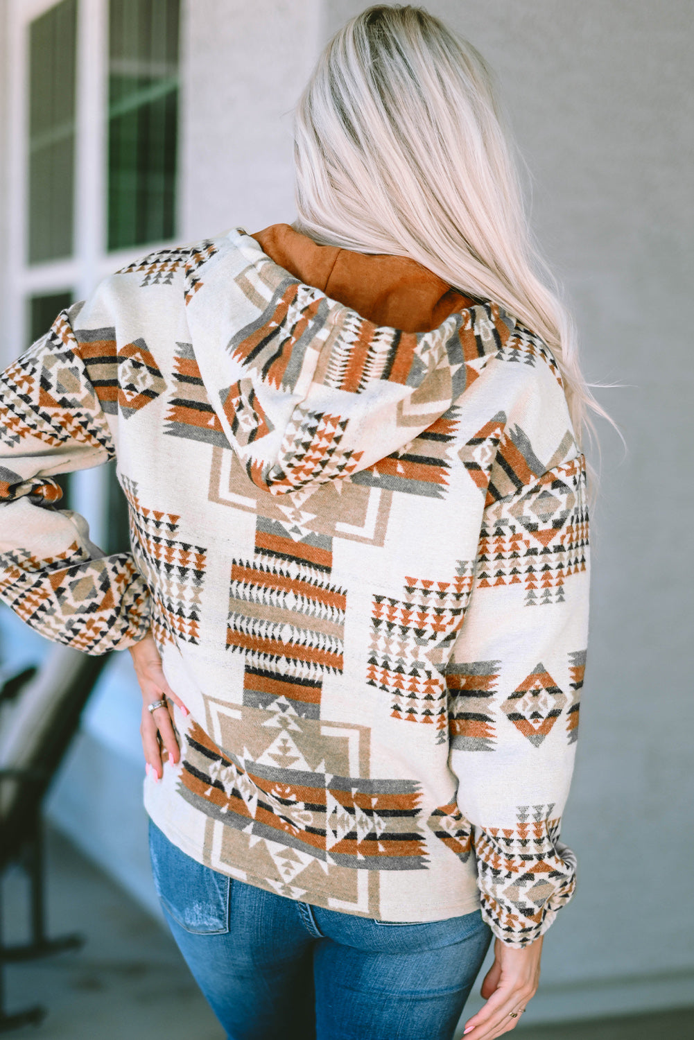 Sweat à capuche demi-zip à imprimé aztèque et poche kangourou