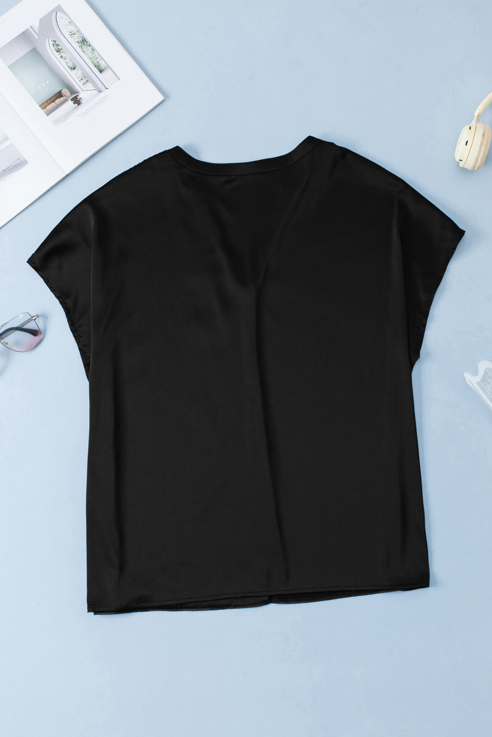 T-shirt Patchwork à Paillettes et Col en V de Grande Taille