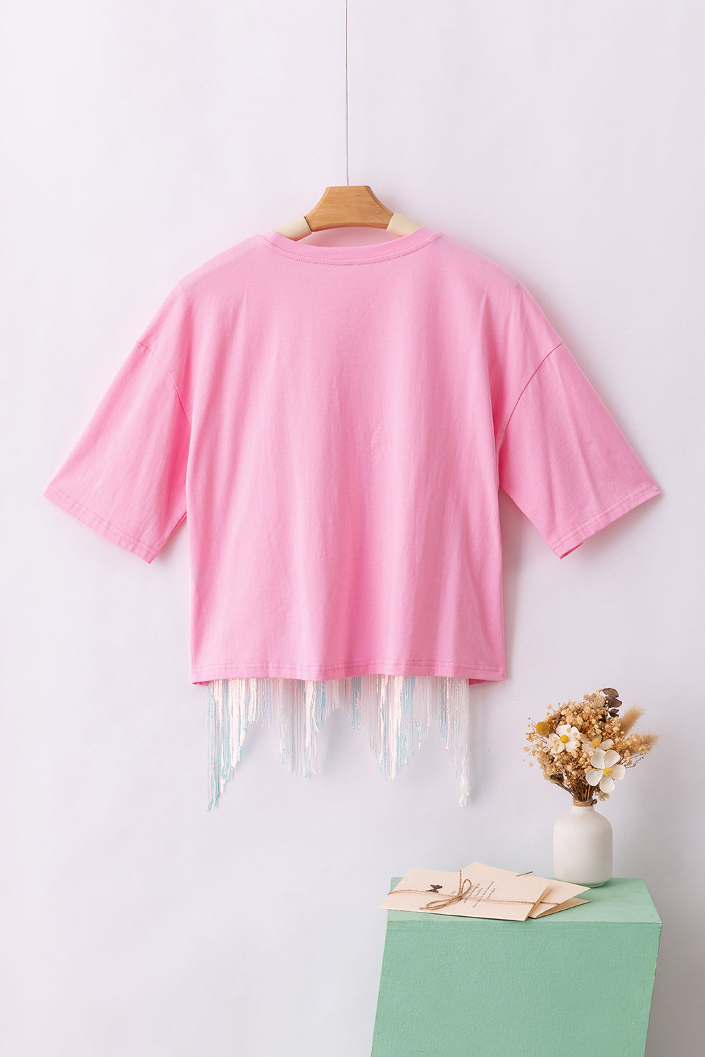 T-shirt court a sequins et franges