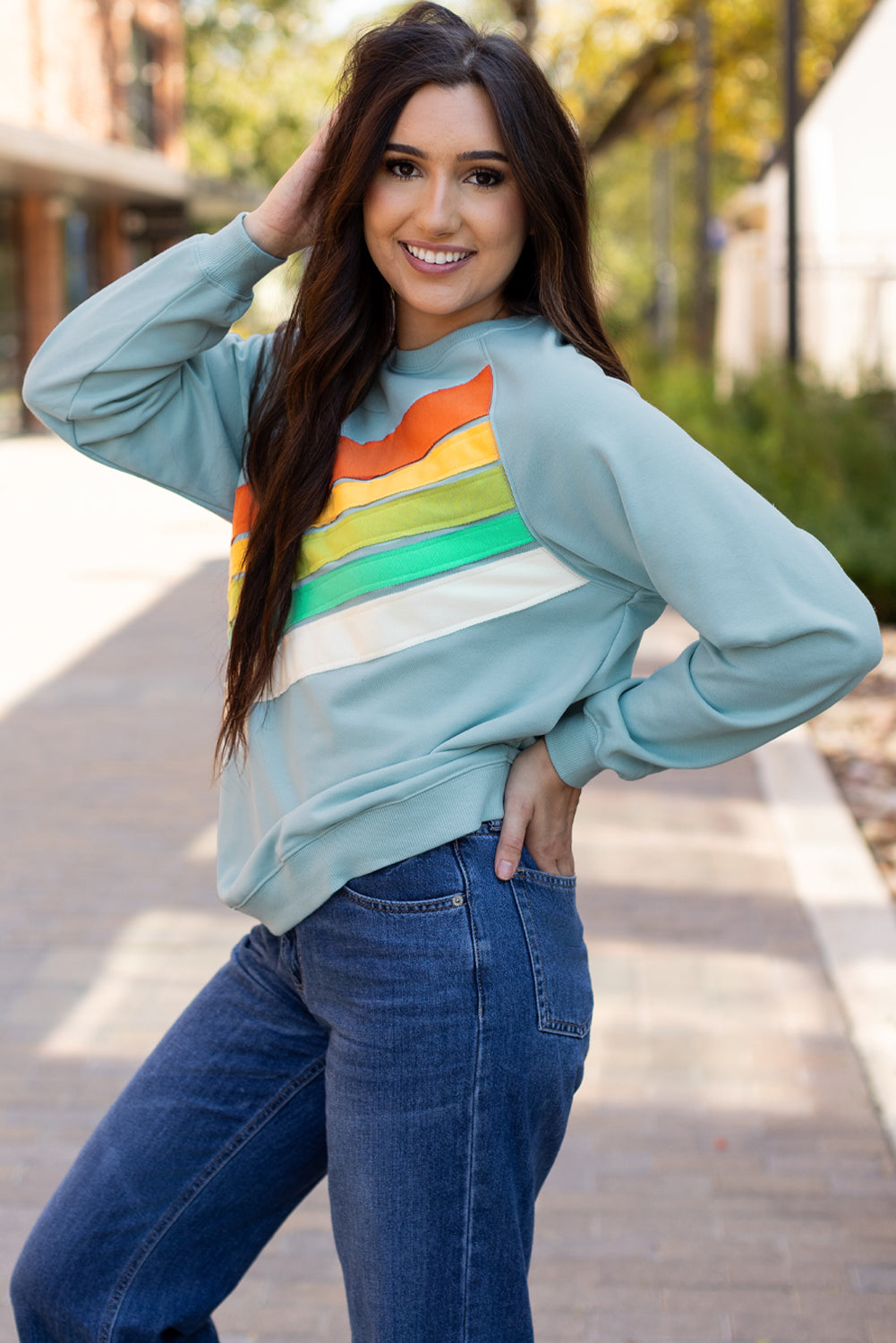 Sweat-shirt a rayures color block arc-en-ciel