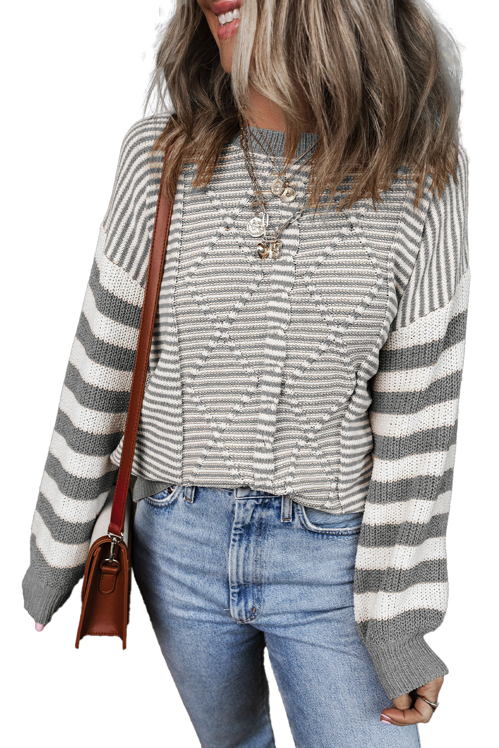Pull texturé géométrique à épaules tombantes