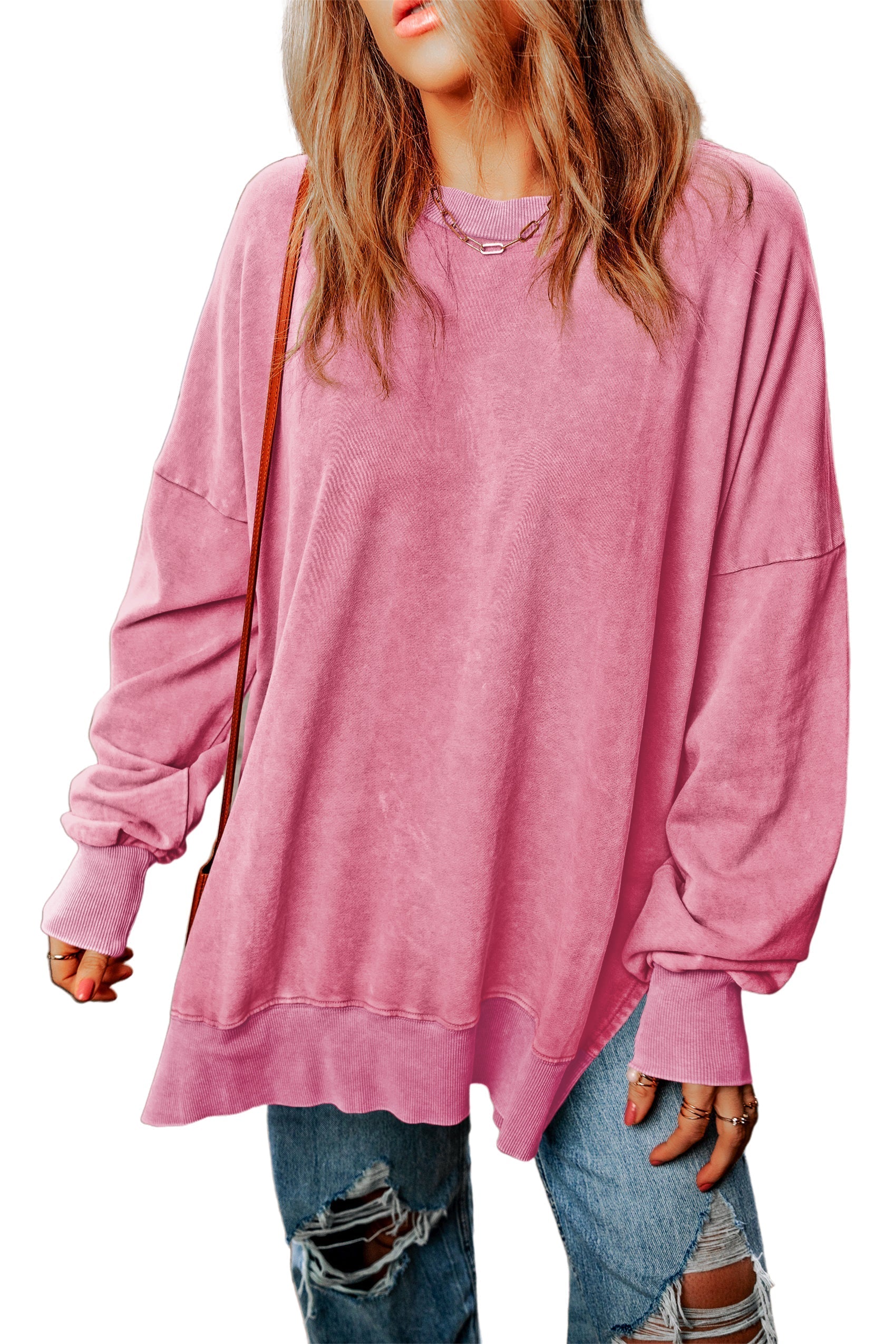 Sweat-shirt surdimensionné à épaules tombantes et bordure côtelée