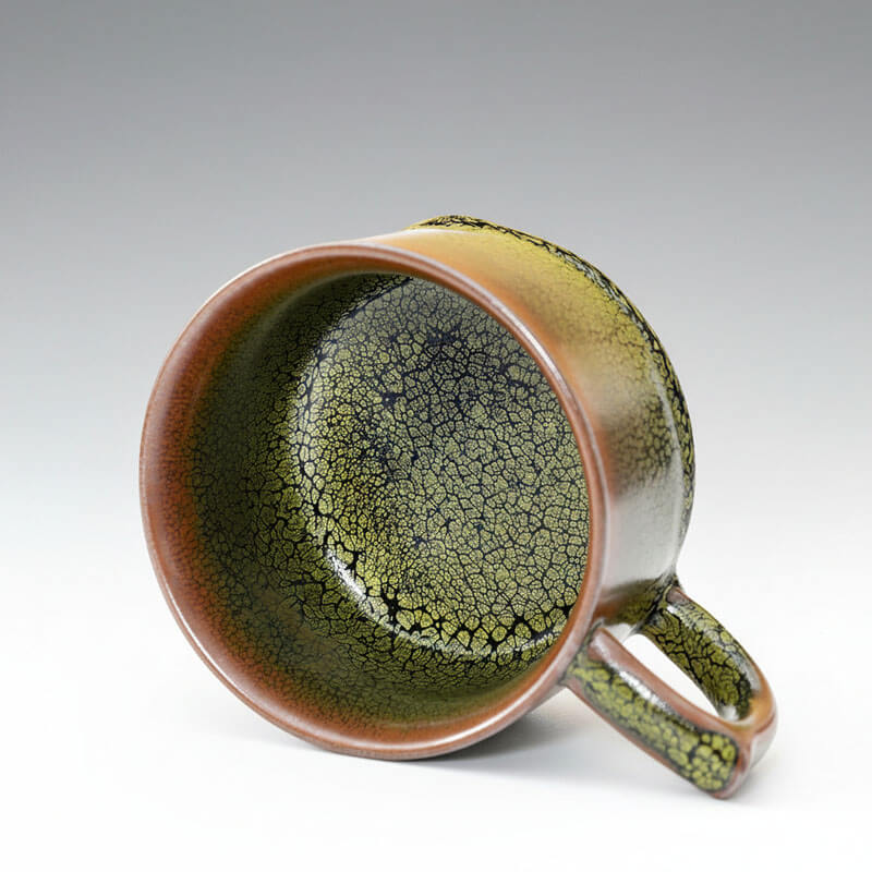 Green Partridge Jian Zhan Tenmoku Coffee Tea Cup and Saucers