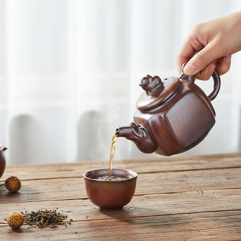 Tenmoku Jian zhan Iron Red Square Teapot
