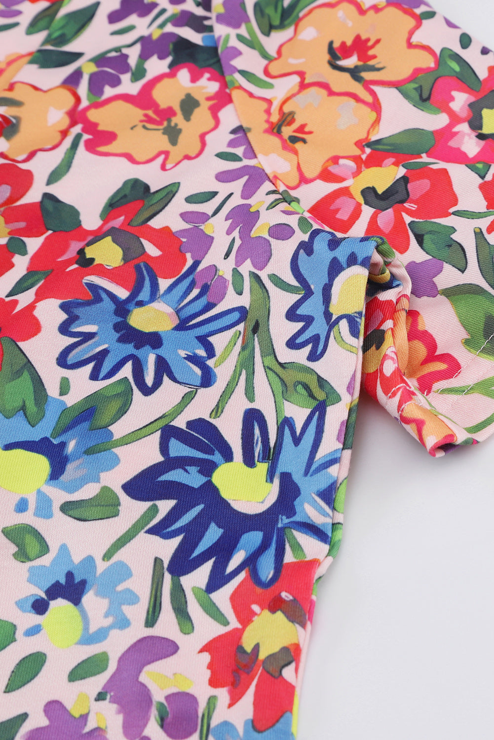 Chic Robe de vacances à manches courtes et imprimé floral multicolore