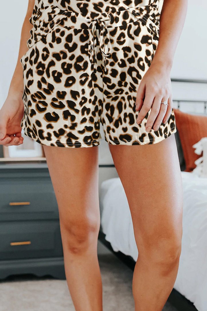 Ensemble Pyjama Short Femme Marron Imprime Leopard