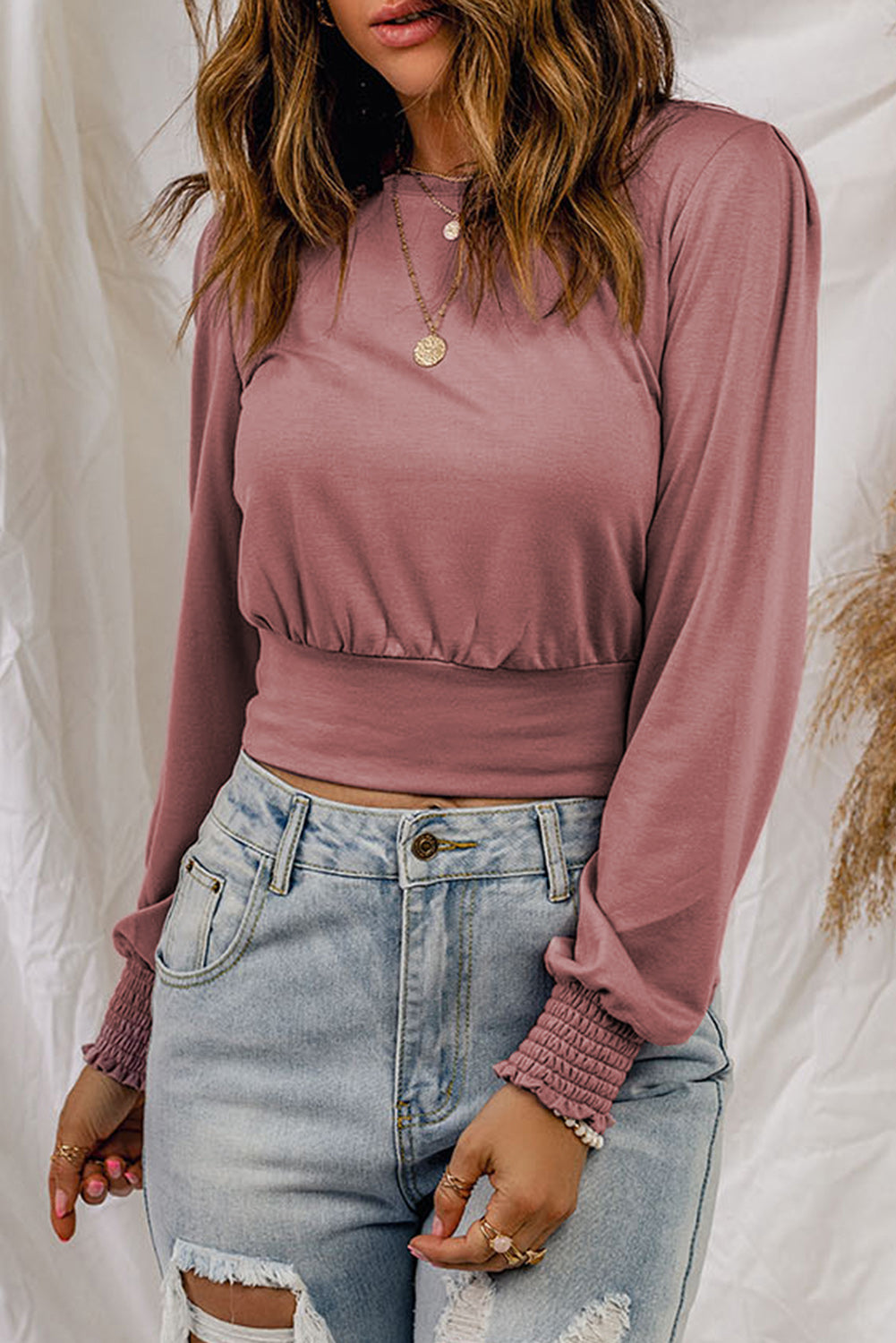 Crop Top Rose Manches Longues