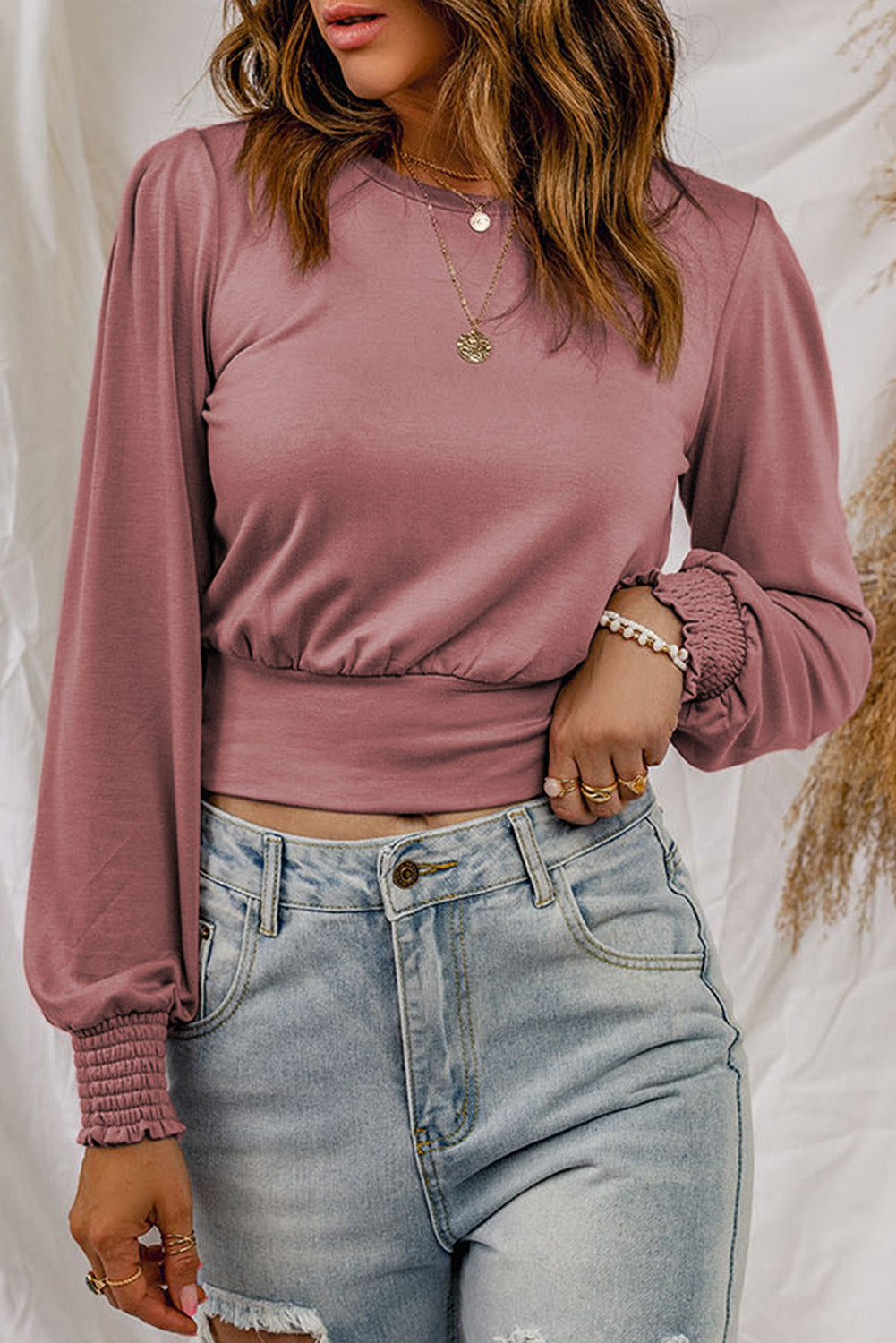 Crop Top Rose Manches Longues