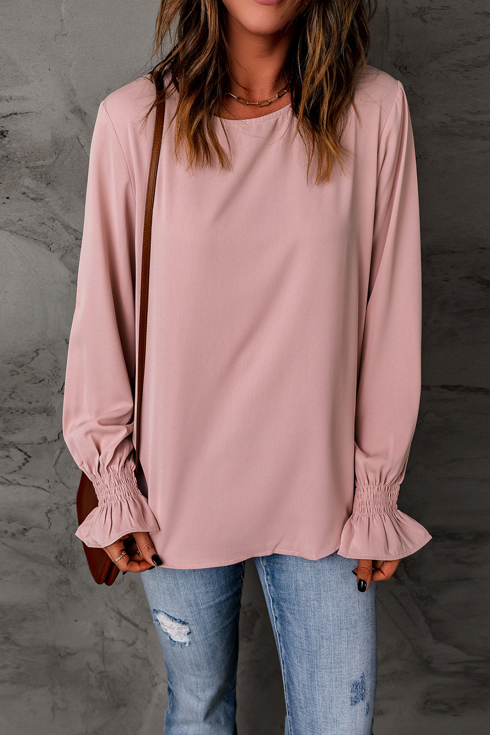 Blouse Rose Manches Bouffantes Femme Chic