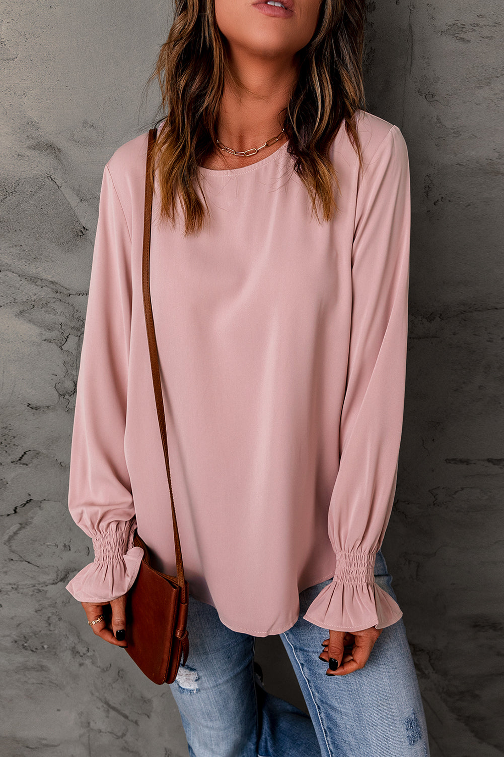 Blouse Rose Manches Bouffantes Femme Chic