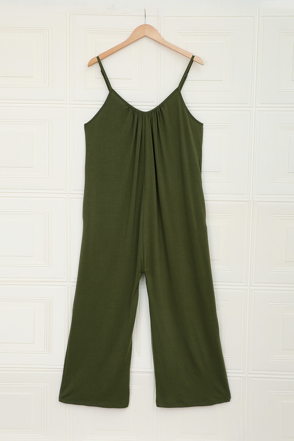 Combinaison Pantalon Large Vert a Bretelles avec Poches
