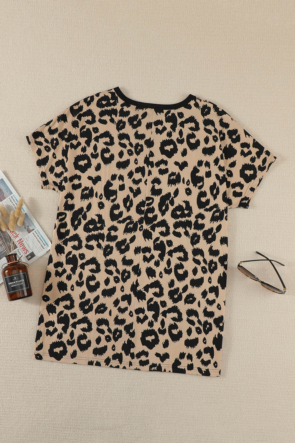 Robe T-shirt Courte Mmarron Poches Imprime Leopard Manches Courtes