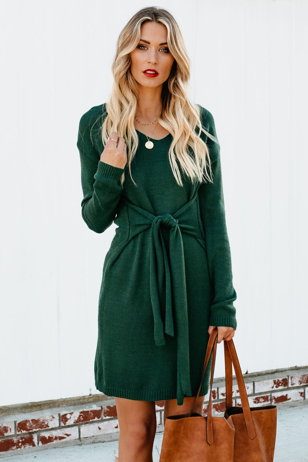 Robe Pull Femme Hiver Verte Manches Longues Attacher MB270049-9 –
