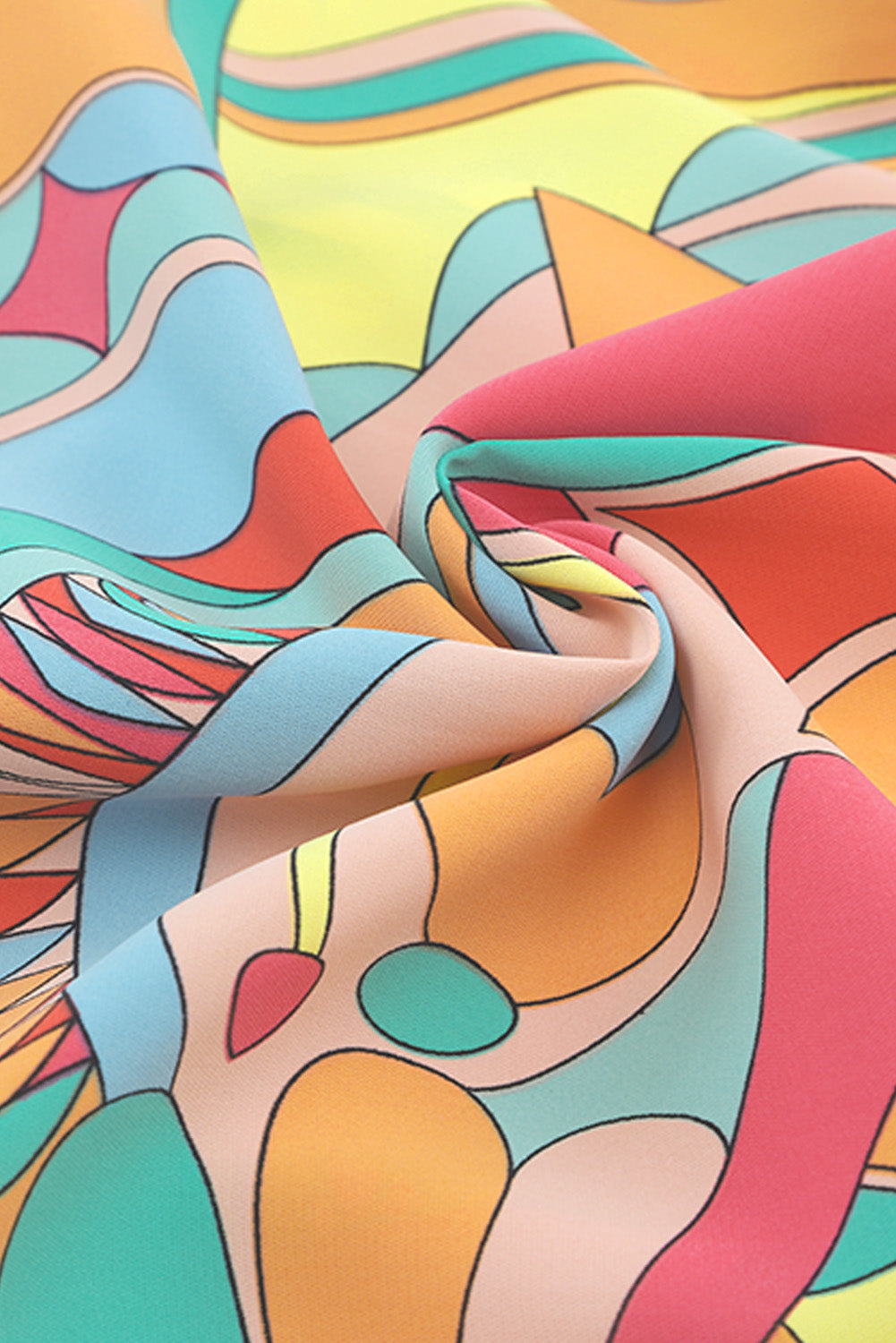 Chic Robe évasée multicolore à imprimé géométrique abstrait et pampilles