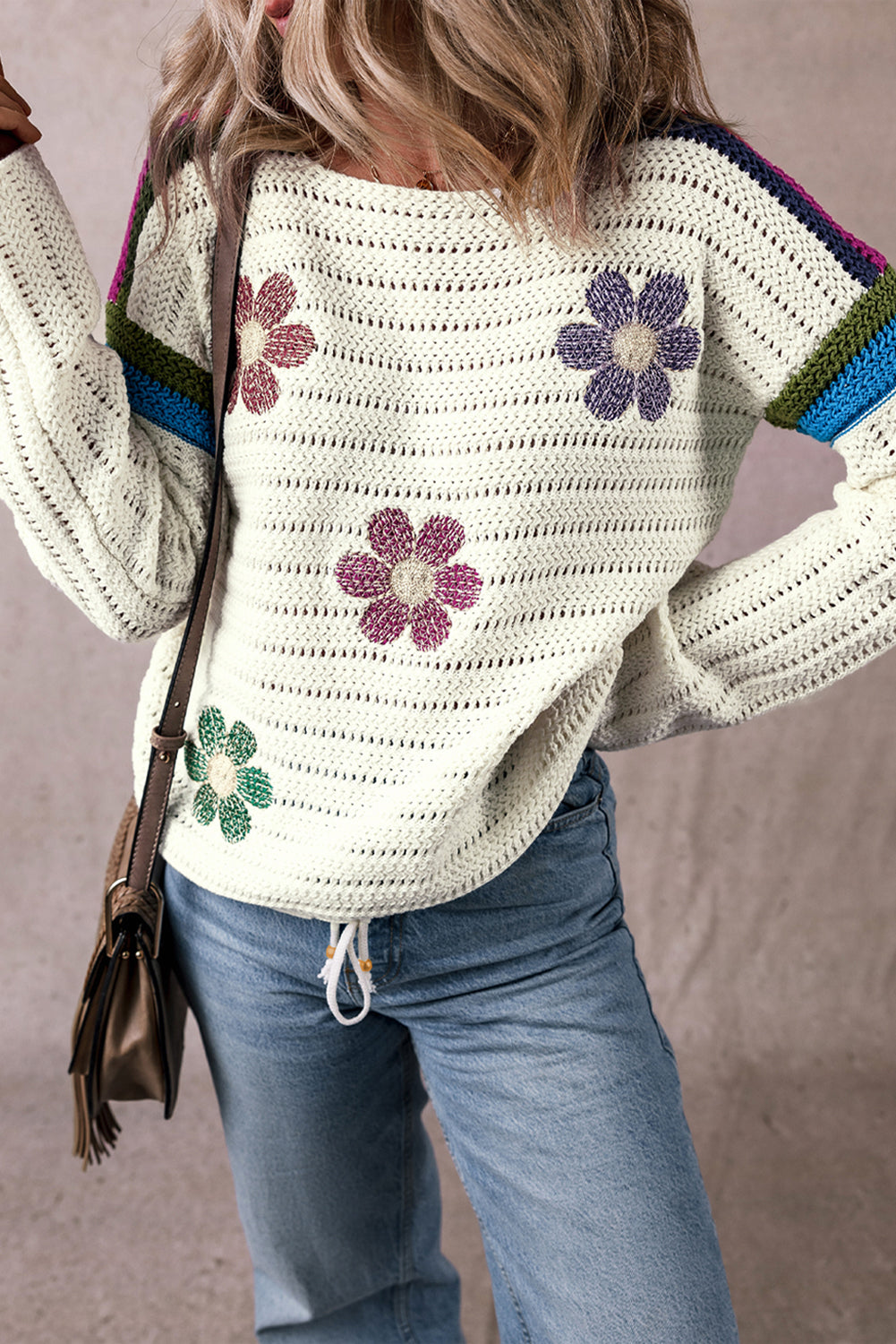 Pull en tricot pointelle à fleurs marguerite