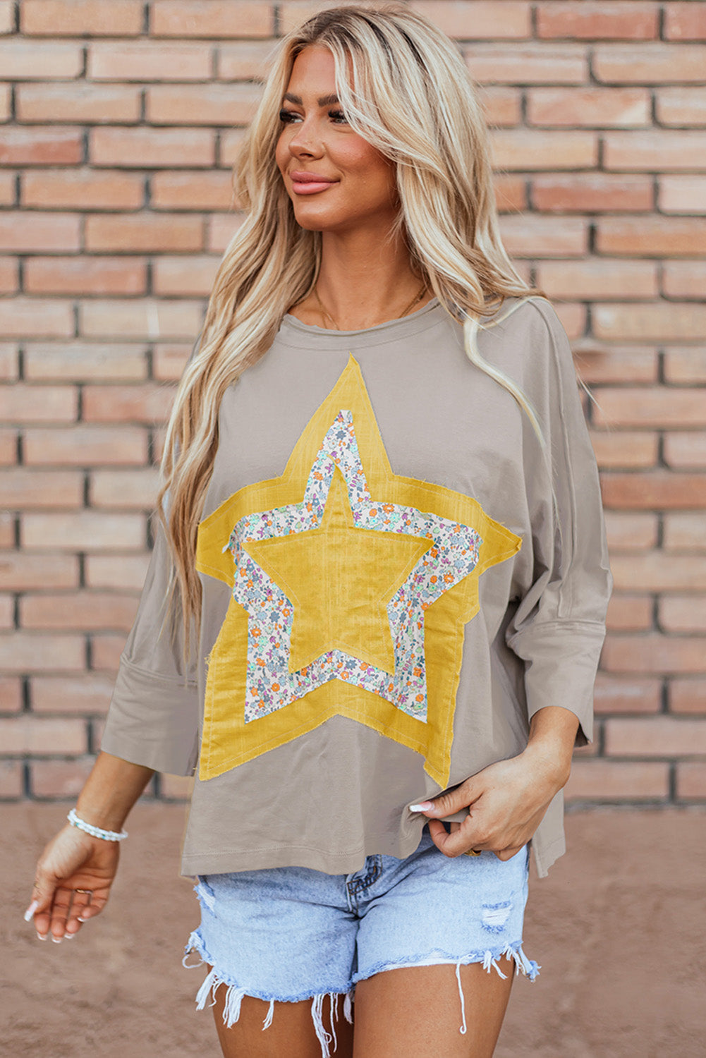 Haut délavé minéral a coutures exposées Floral Starbust