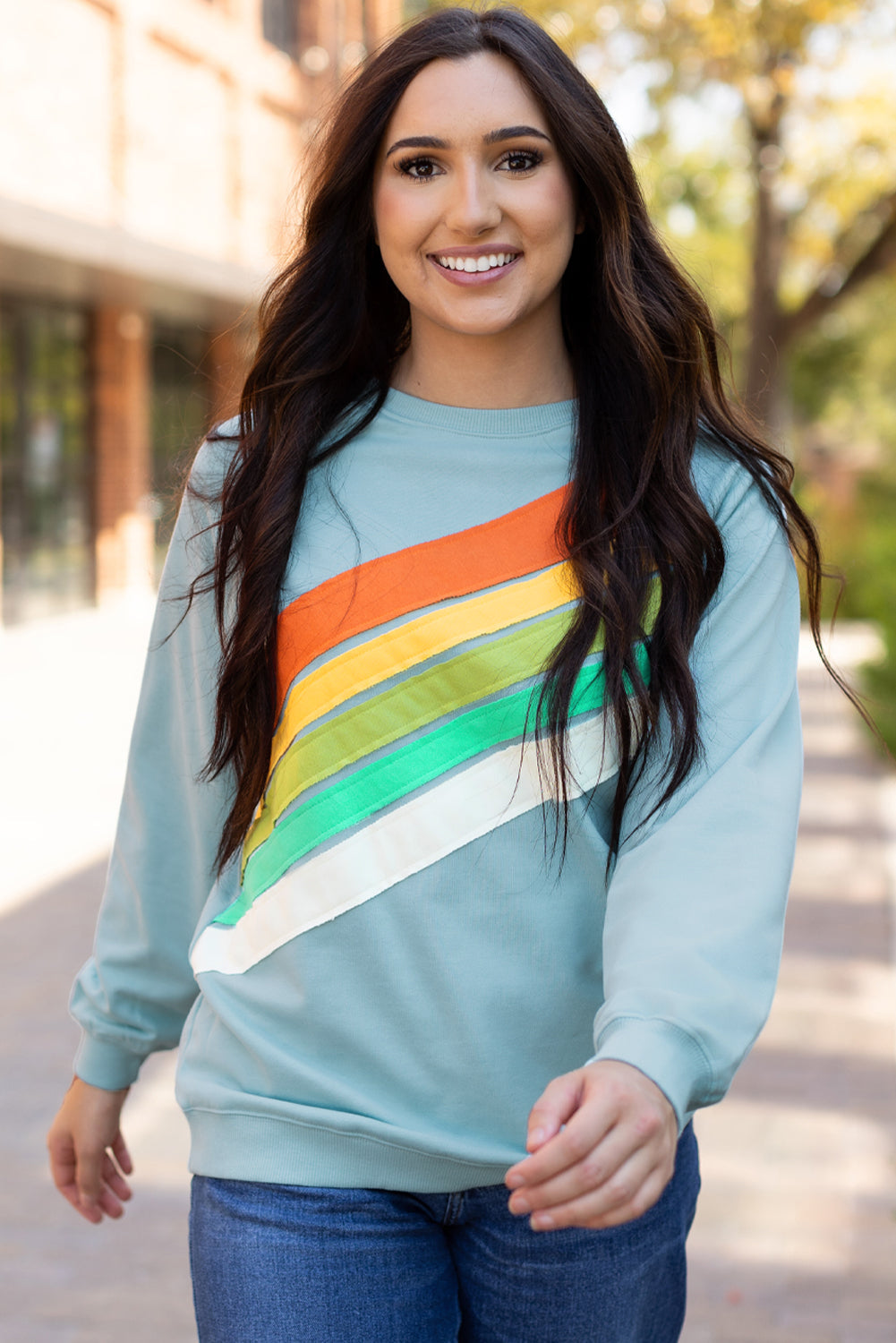 Sweat-shirt a rayures color block arc-en-ciel