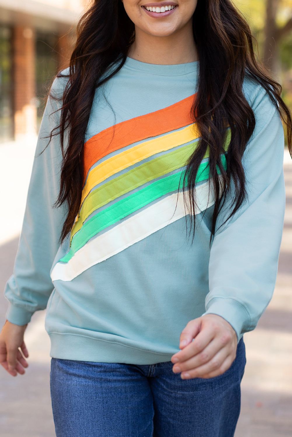Sweat-shirt a rayures color block arc-en-ciel