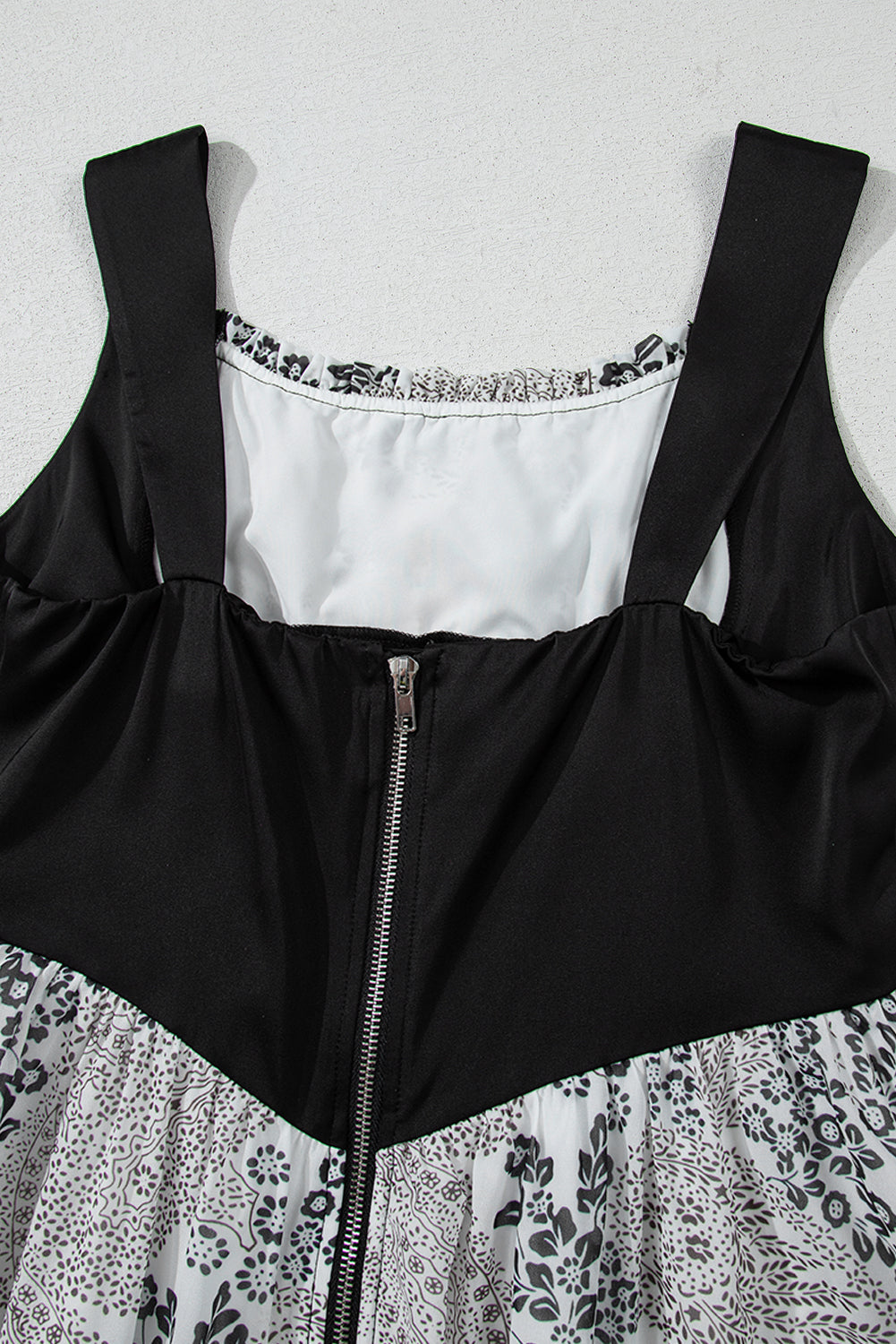 Robe bustier en cuir sans manches, patchwork cachemire et mousseline à fleurs