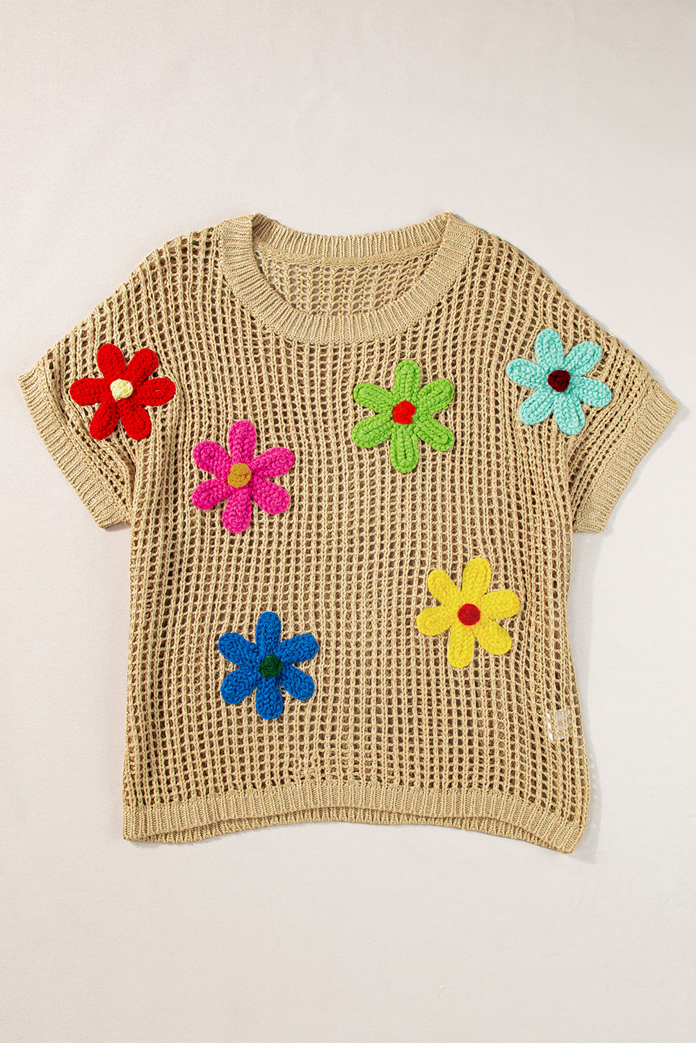 T-shirt pull évidé a fleurs au crochet