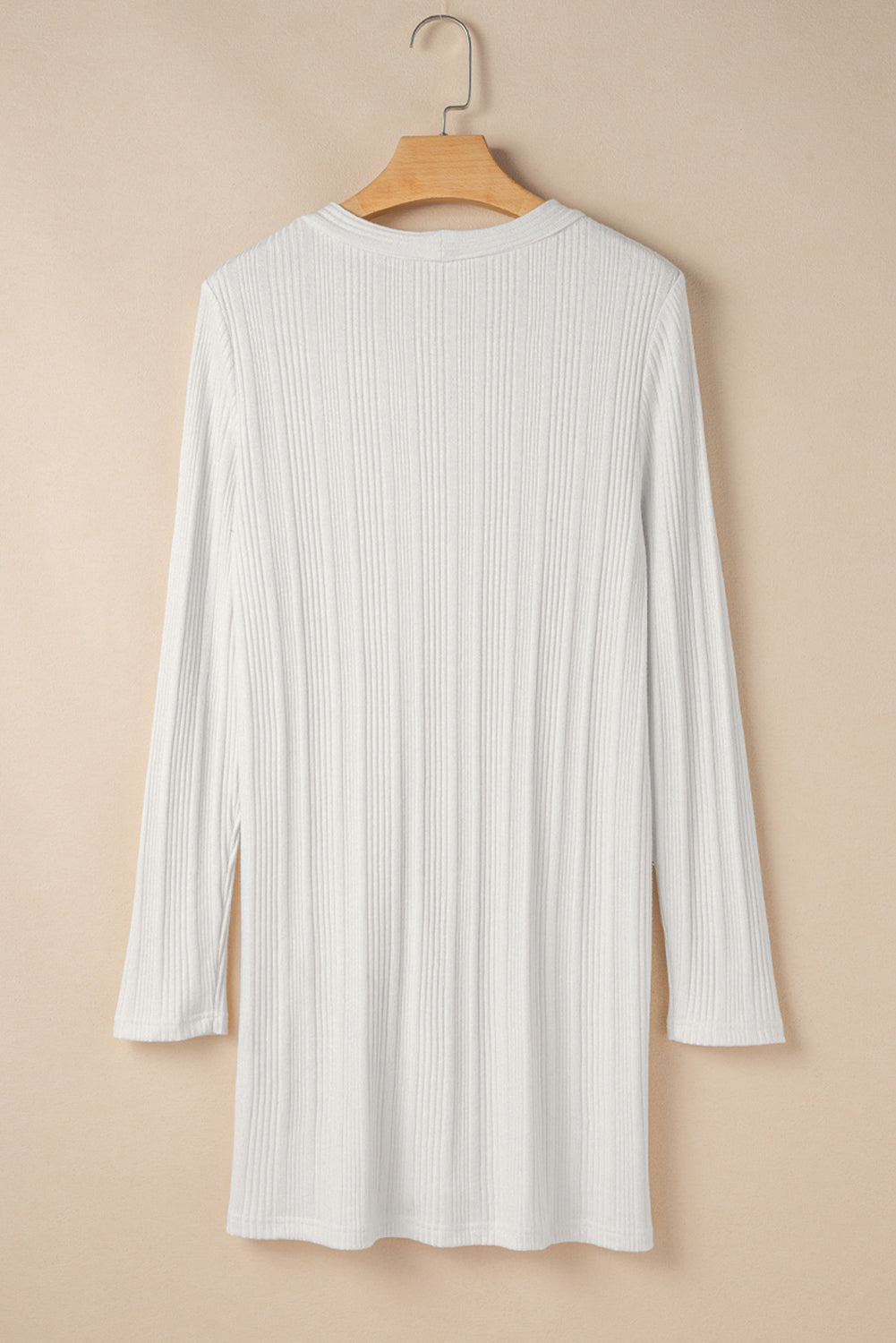 Cardigan tunique boutonné côtelé de couleur unie