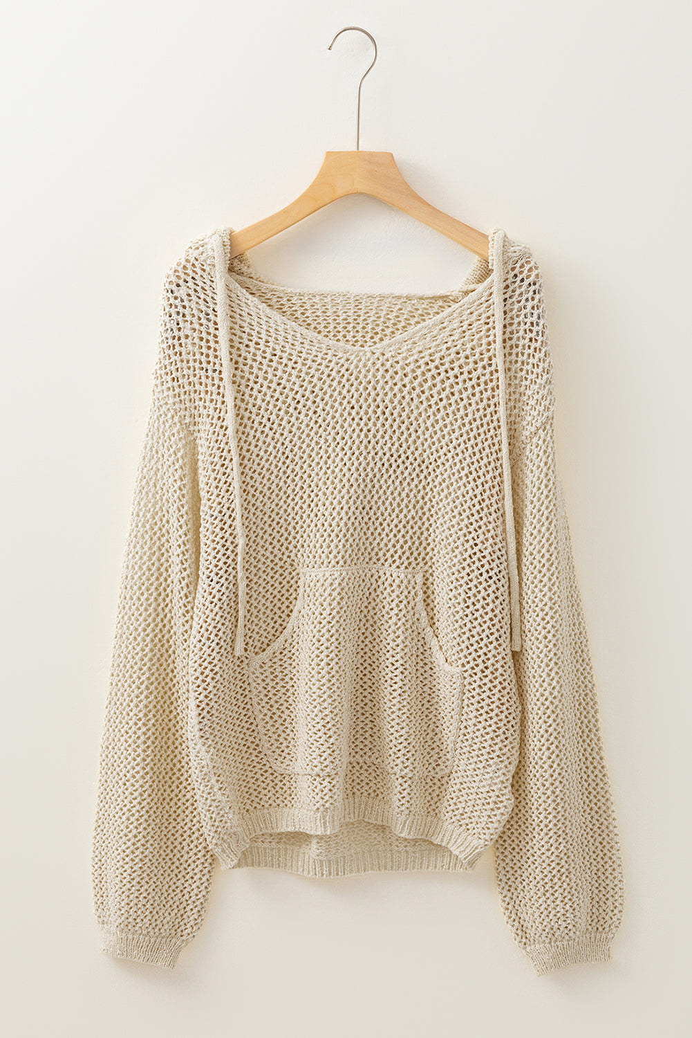 Pull a capuche avec poche kangourou ajourée et col en V