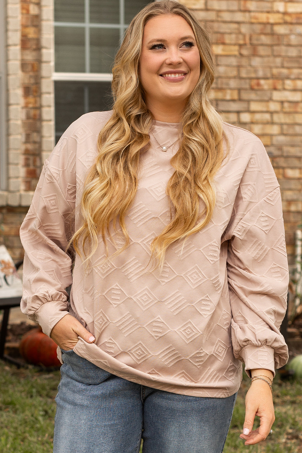 Sweat-shirt texturé a épaules tombantes et col rond de grande taille
